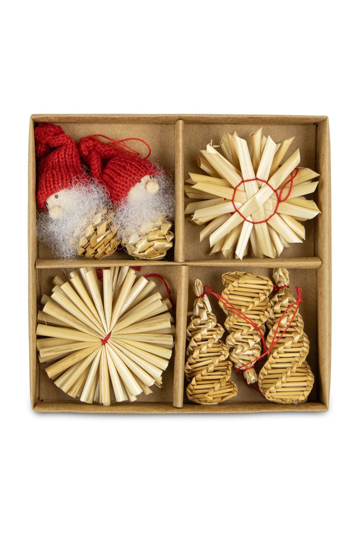 RIFFELMACHER & WEINBERGER Weihnachtsbaumkugel Strohartikel Hänger 12er Set, 6x6 cm, Natur, We