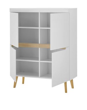 Furn.Design Wohnwand Isgard, (Wohnzimmer-Set in weiß matt mit Scandi Eiche, 3-St., Breite 255 bis 295 cm), Soft-Close-Funktion