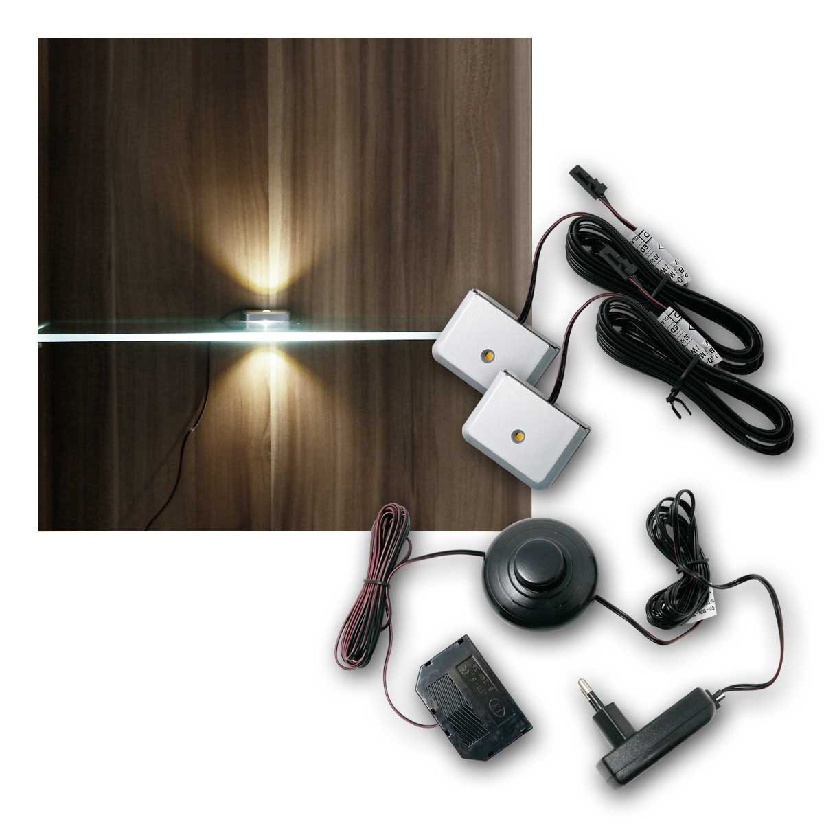 world-trading-net LED Glaskantenbeleuchtung 2er SET Clip-3D silber Glasbodenbeleuchtung, nw, neutralweiß