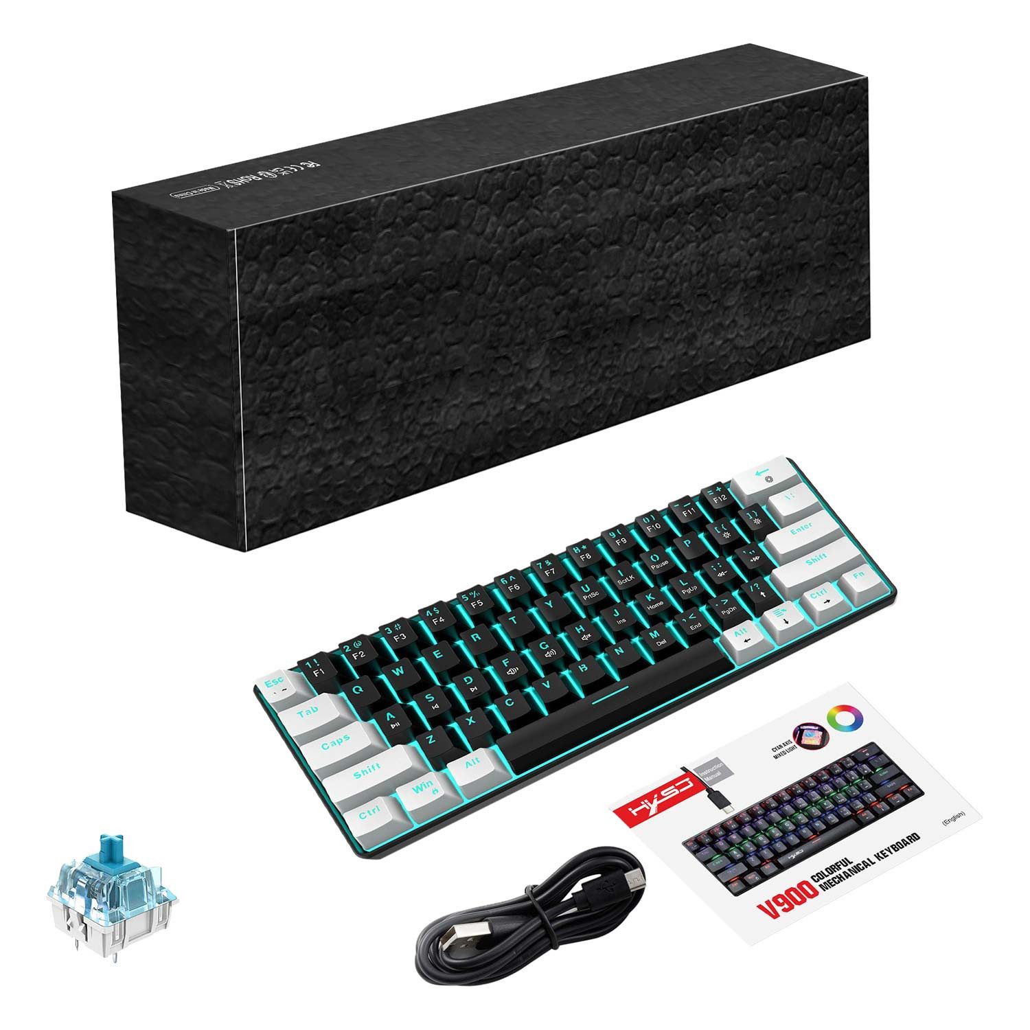 Refttenw Mechanische Tastatur mit 61 Tasten, Gaming-Tastatur, 19 Lichteffekte Gaming-Tastatur