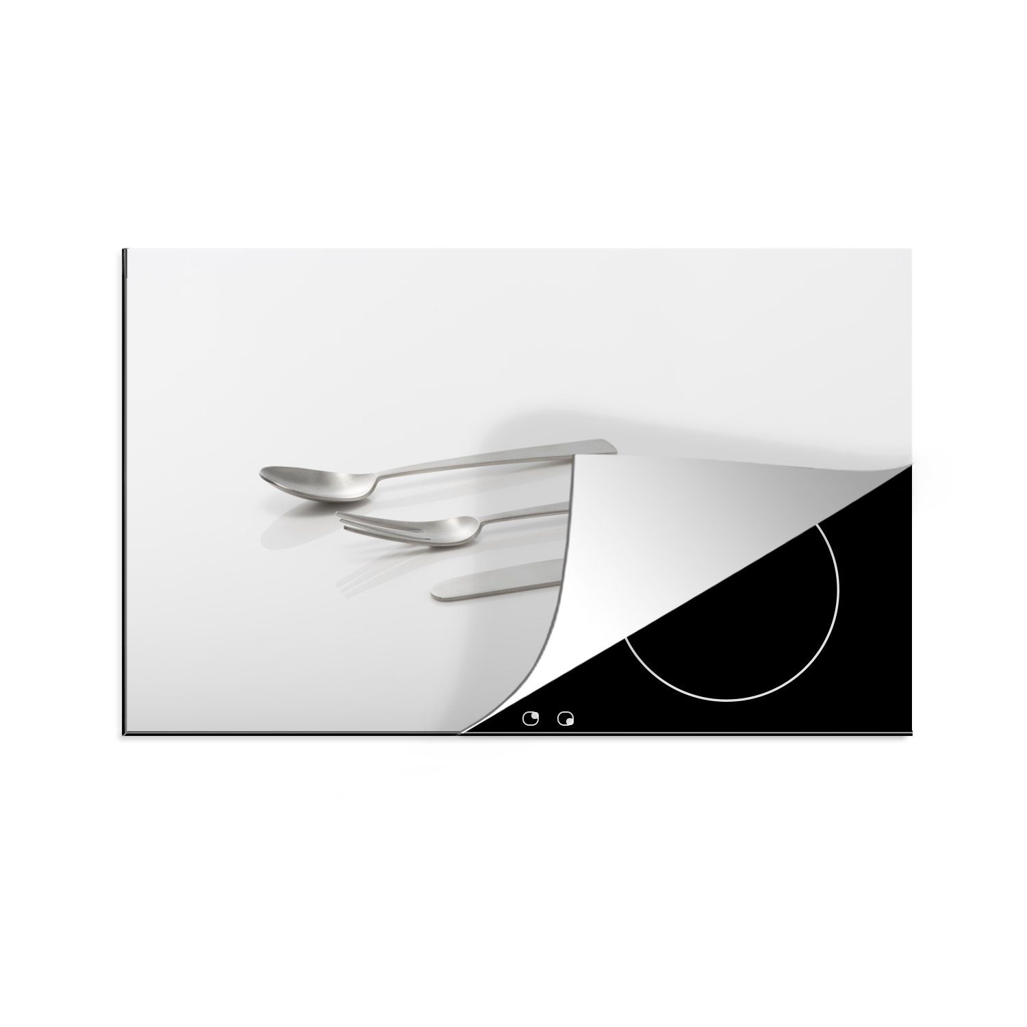 MuchoWow Herdblende-/Abdeckplatte Flaches Silberbesteck, Vinyl, (1 tlg), 81x52 cm, Induktionskochfeld Schutz für die küche, Ceranfeldabdeckung