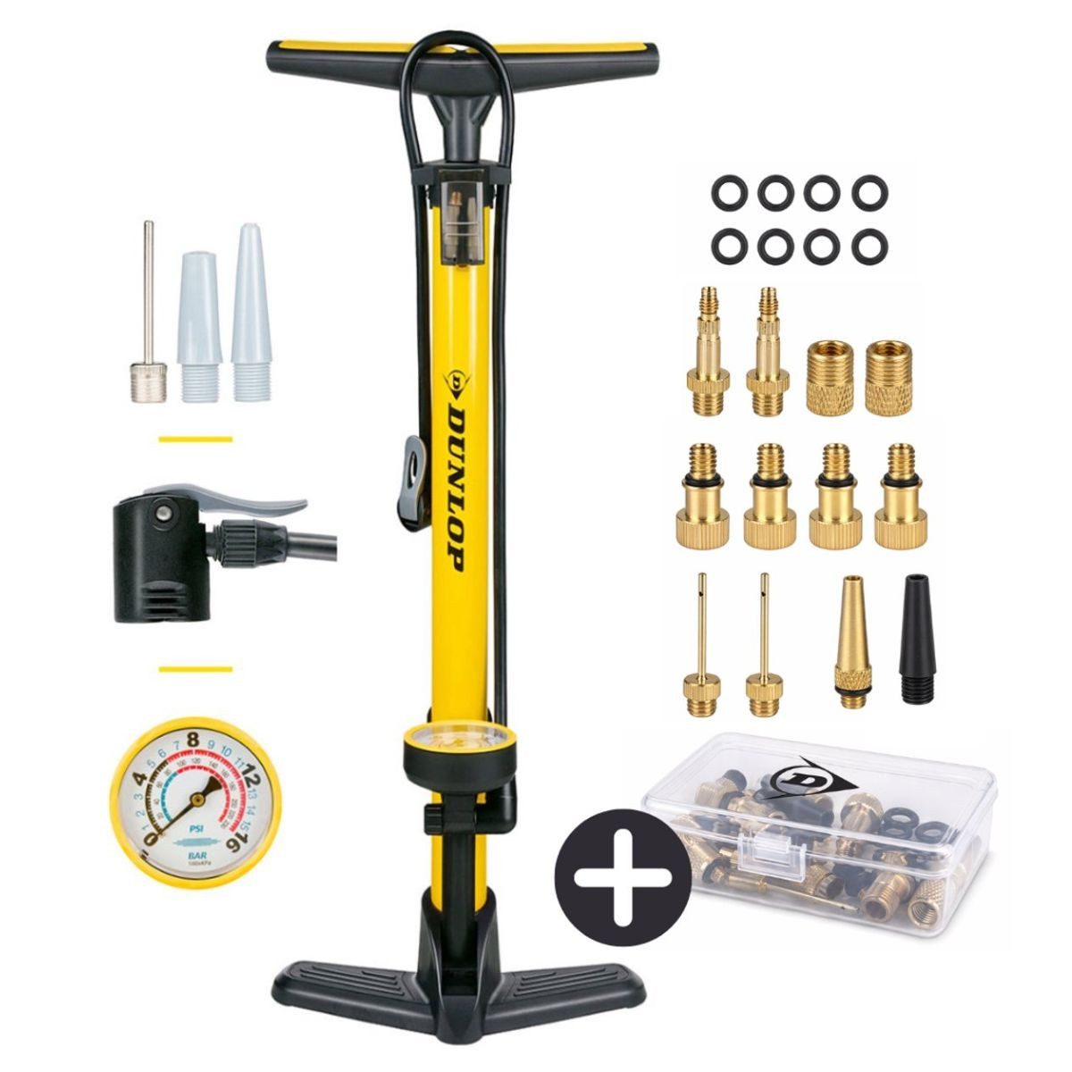 Dunlop Fahrradpumpe Dunlop Fahrradpumpe mit Manometer und Ventil Adapter Set