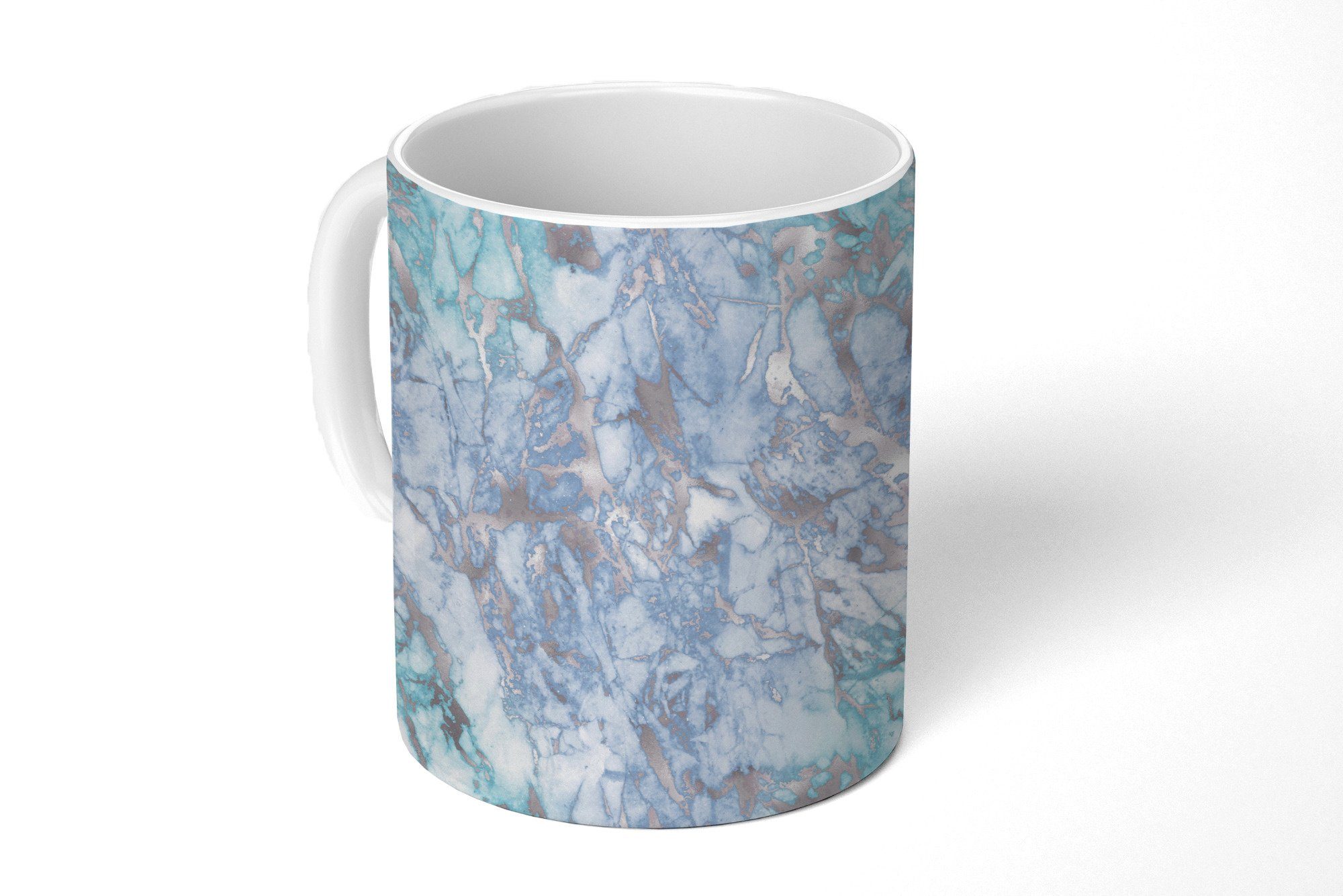 MuchoWow Tasse Silber - Blau - Gemustert - Marmor, Keramik, Kaffeetassen, Teetasse, Becher, Teetasse, Geschenk