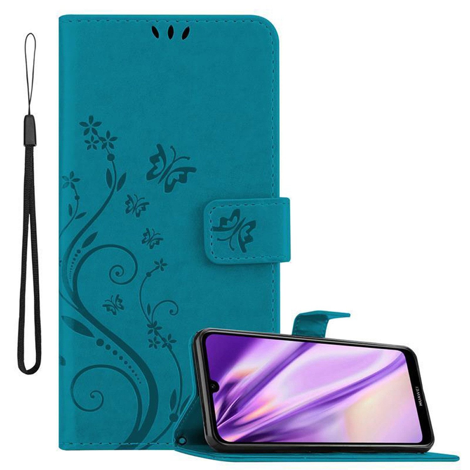 Cadorabo Handyhülle für Huawei Y6 2019 Hülle Huawei Y6 2019, Hülle Schutzhülle Blumen Flower mit Standfunktion Kartenfach Magnet