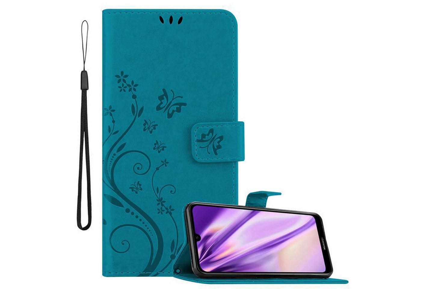 Cadorabo Handyhülle für Huawei Y6 2019 Hülle Huawei Y6 2019, Hülle Schutzhülle Blumen Flower mit Standfunktion Kartenfach Magnet