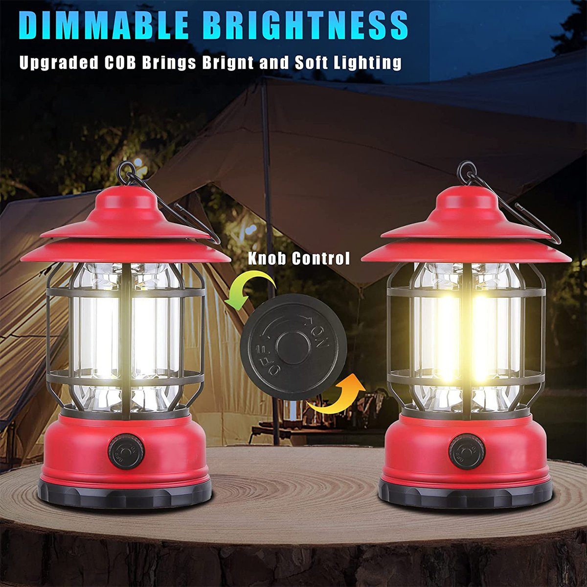 XDeer LED Gartenleuchte Stufenlose Camping Campinglampe Rot Campingleuchte Campinglaterne, USB Dimmbar Aufladbar AA-Zellenbetrieben 3 LED * für