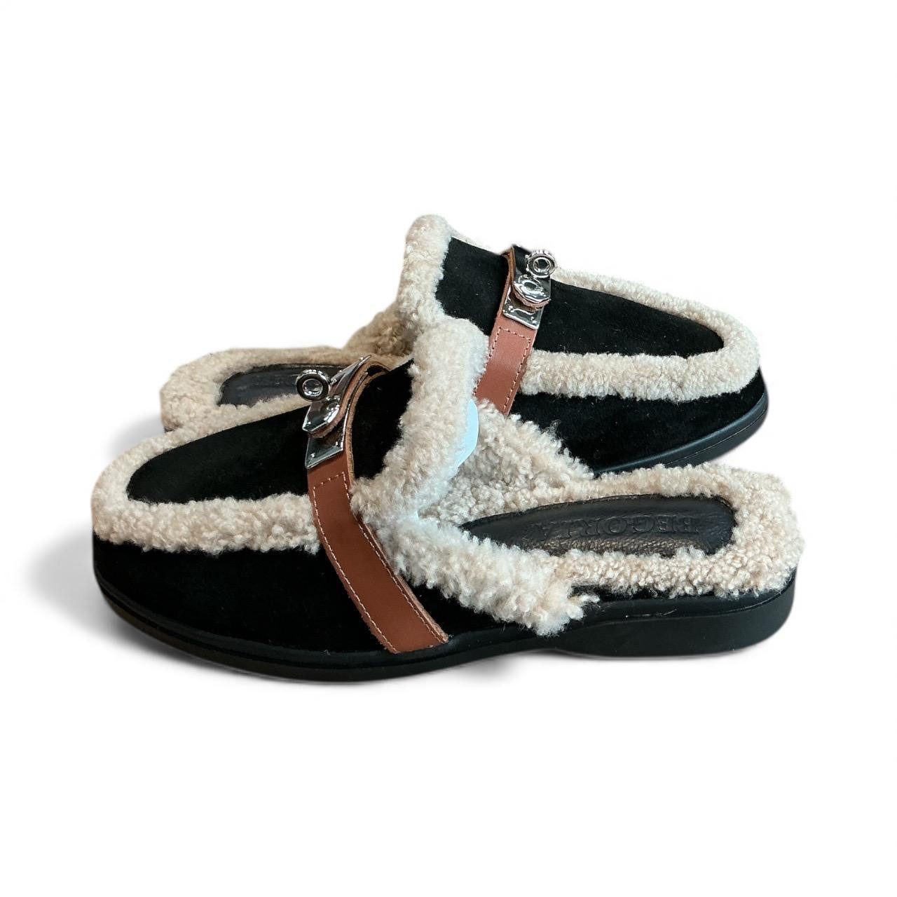 Begoria Damen Leder Clogs gefüttert mit Fell – Pantoletten Pantolette