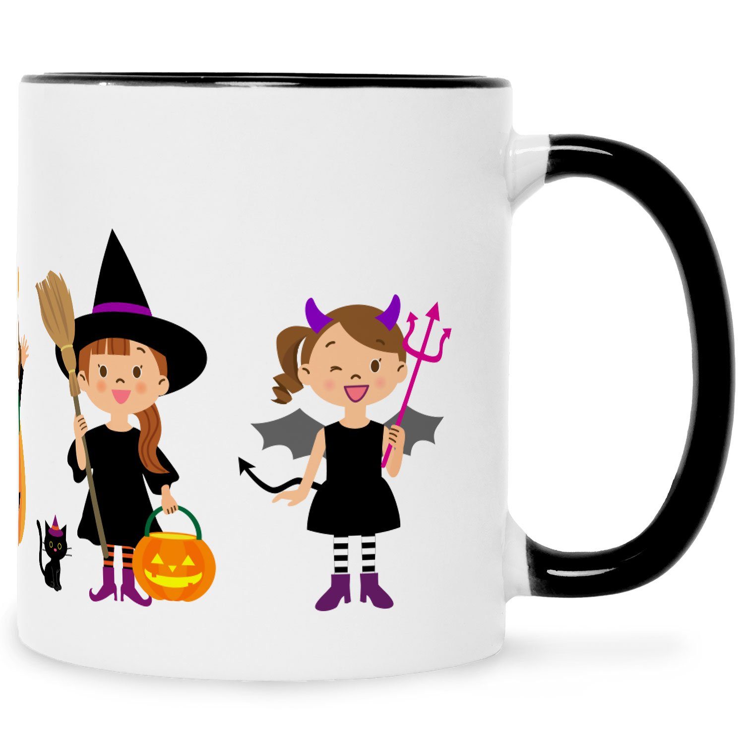 GRAVURZEILE Tasse mit Motiv - Kinderkostüme Design - Schaurige Geschenke zu Halloween Schwarz Weiß