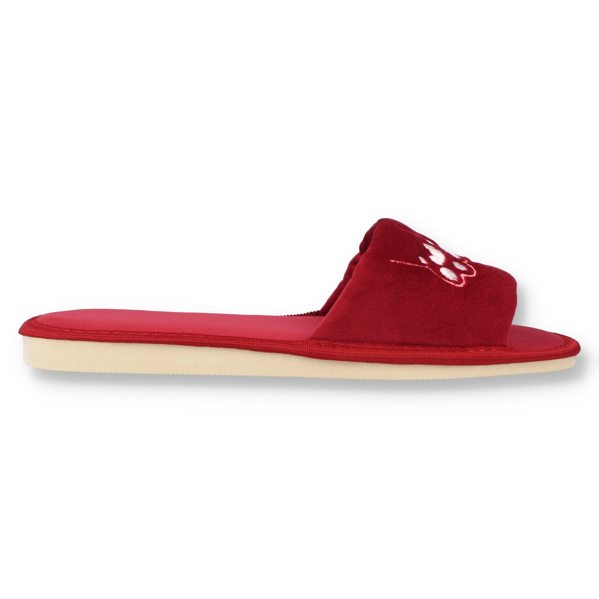 filsko Masku Damen Pantolette mit Katzen & Welcome Home Stickerei, offene Samt-Hausschuhe