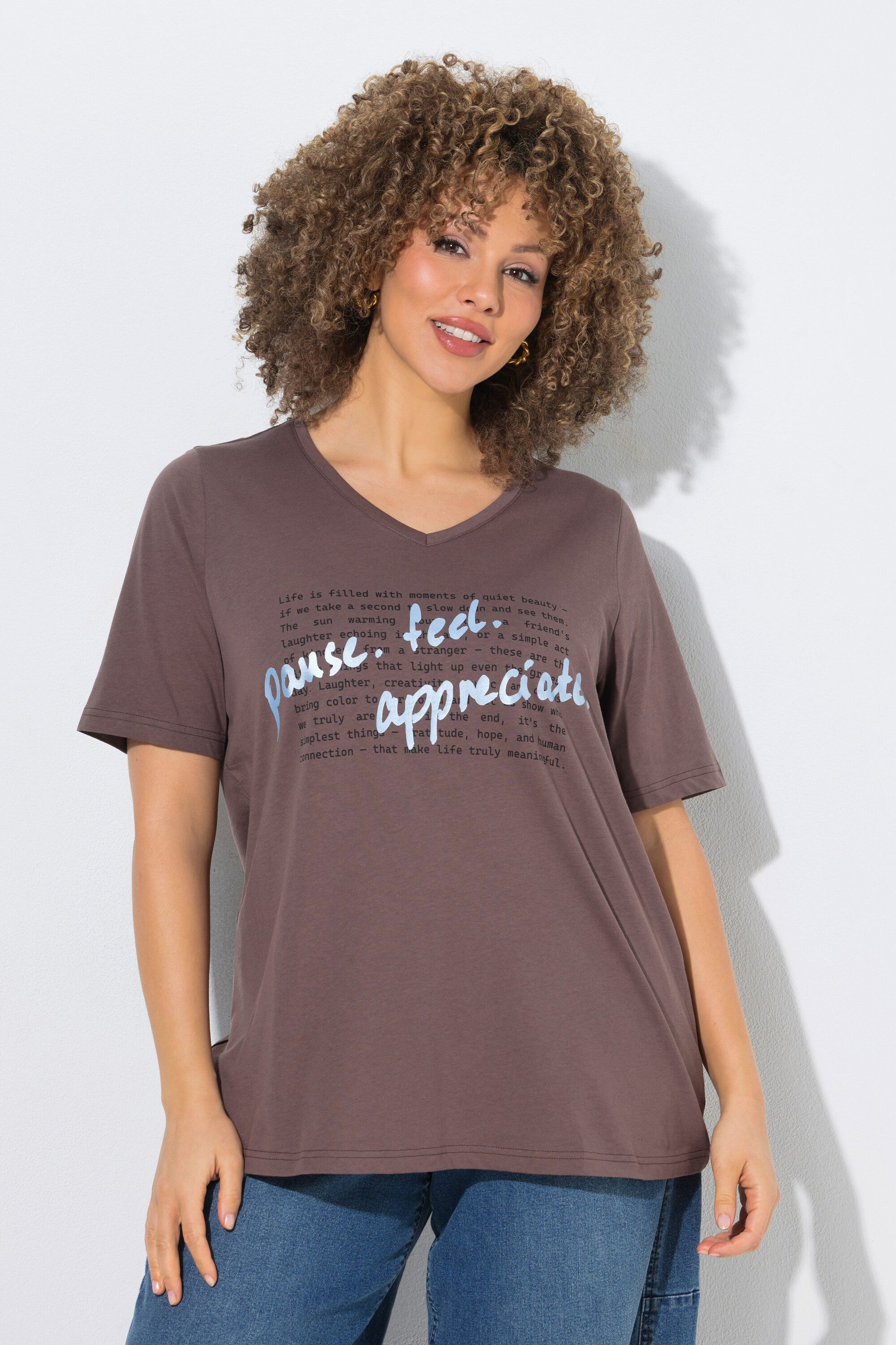 T-Shirt T-Shirt Schriftmotiv Classic V-Ausschnitt Halbarm
