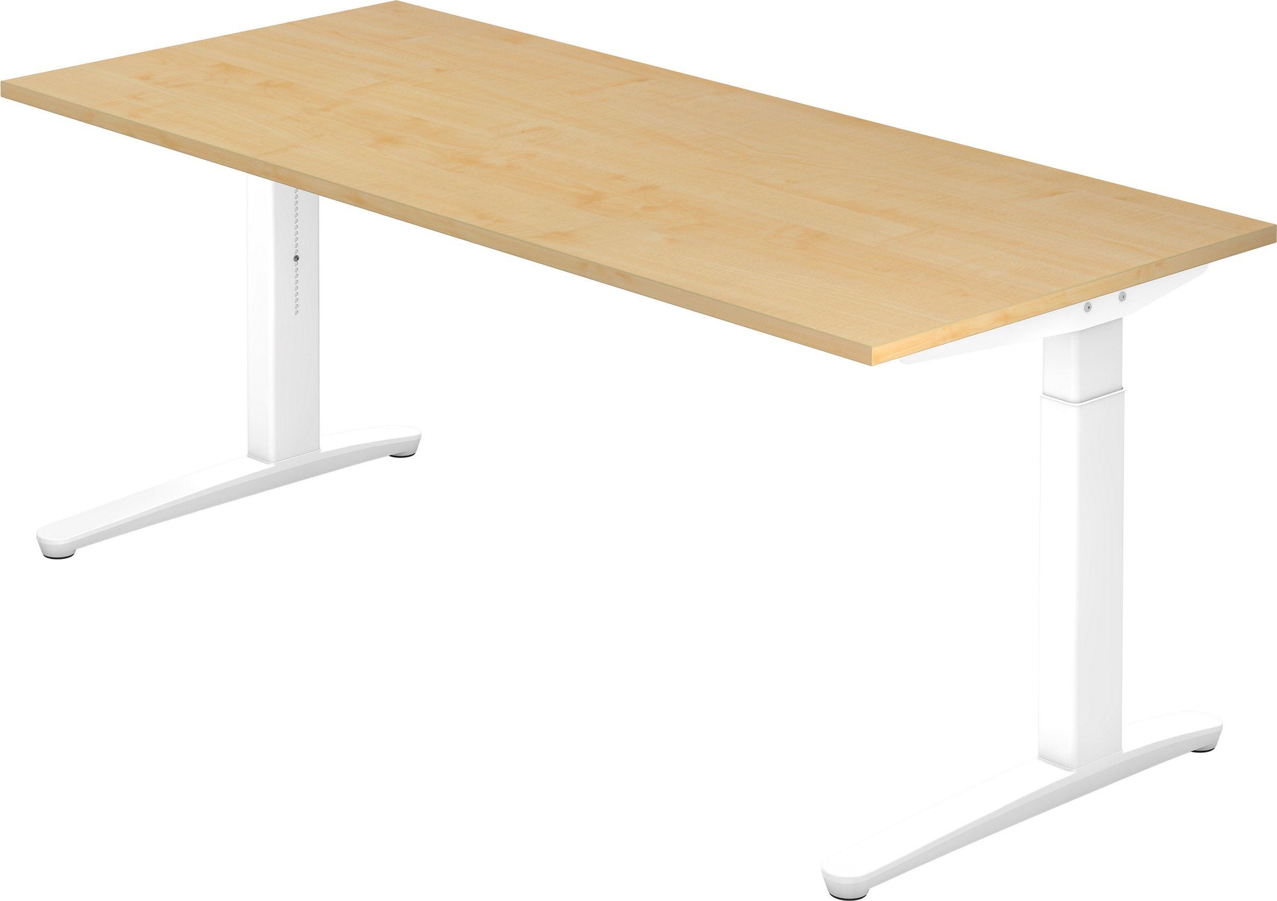 bümö Schreibtisch Schreibtisch Serie-XB, Rechteck: 180 x 80 cm - Dekor: Ahorn - Gestell: Weiß