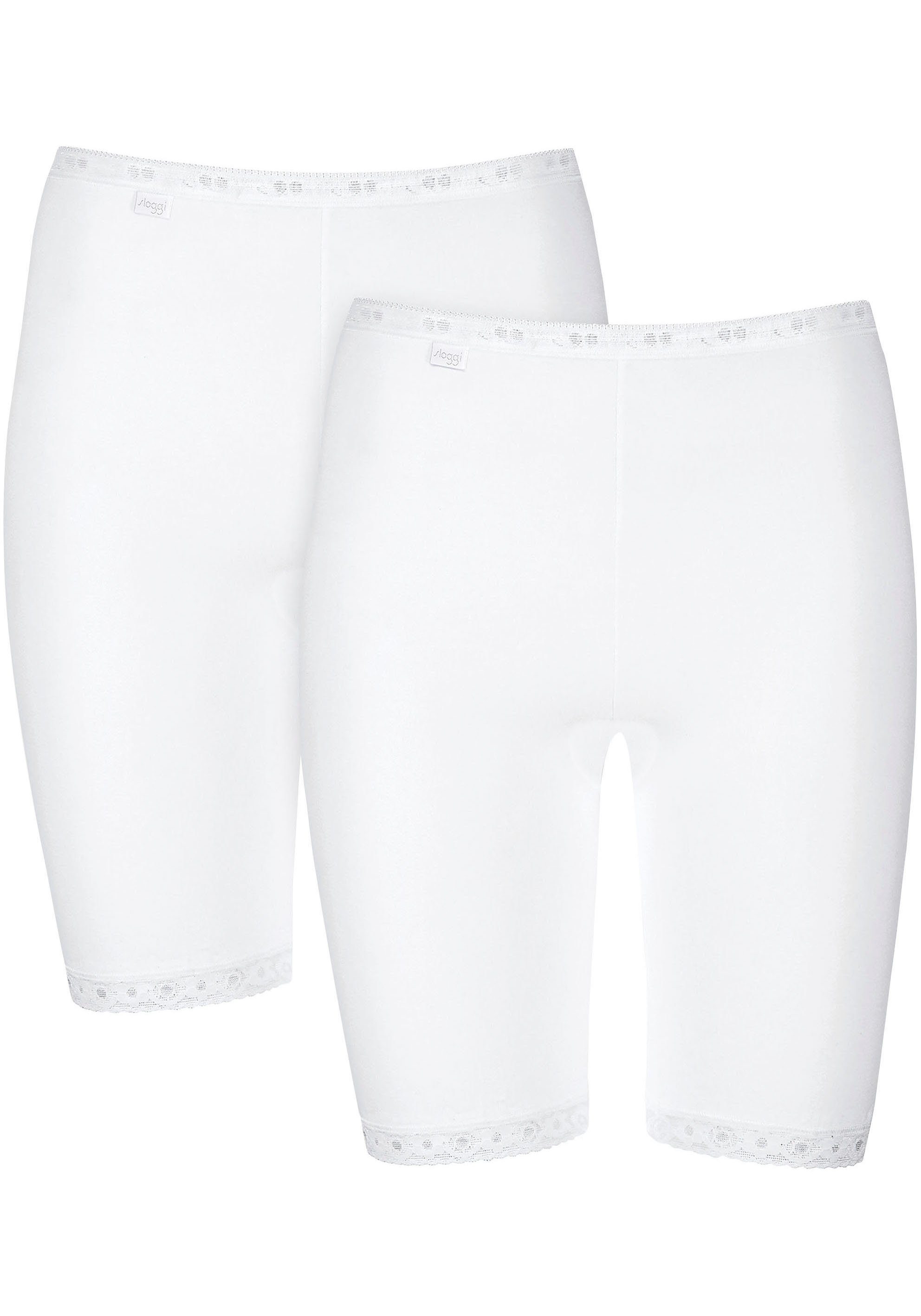 Spitzenbesatz Sloggi mit + WHITE (Packung, Long-Pants Lange 2-St) Basic Unterhose