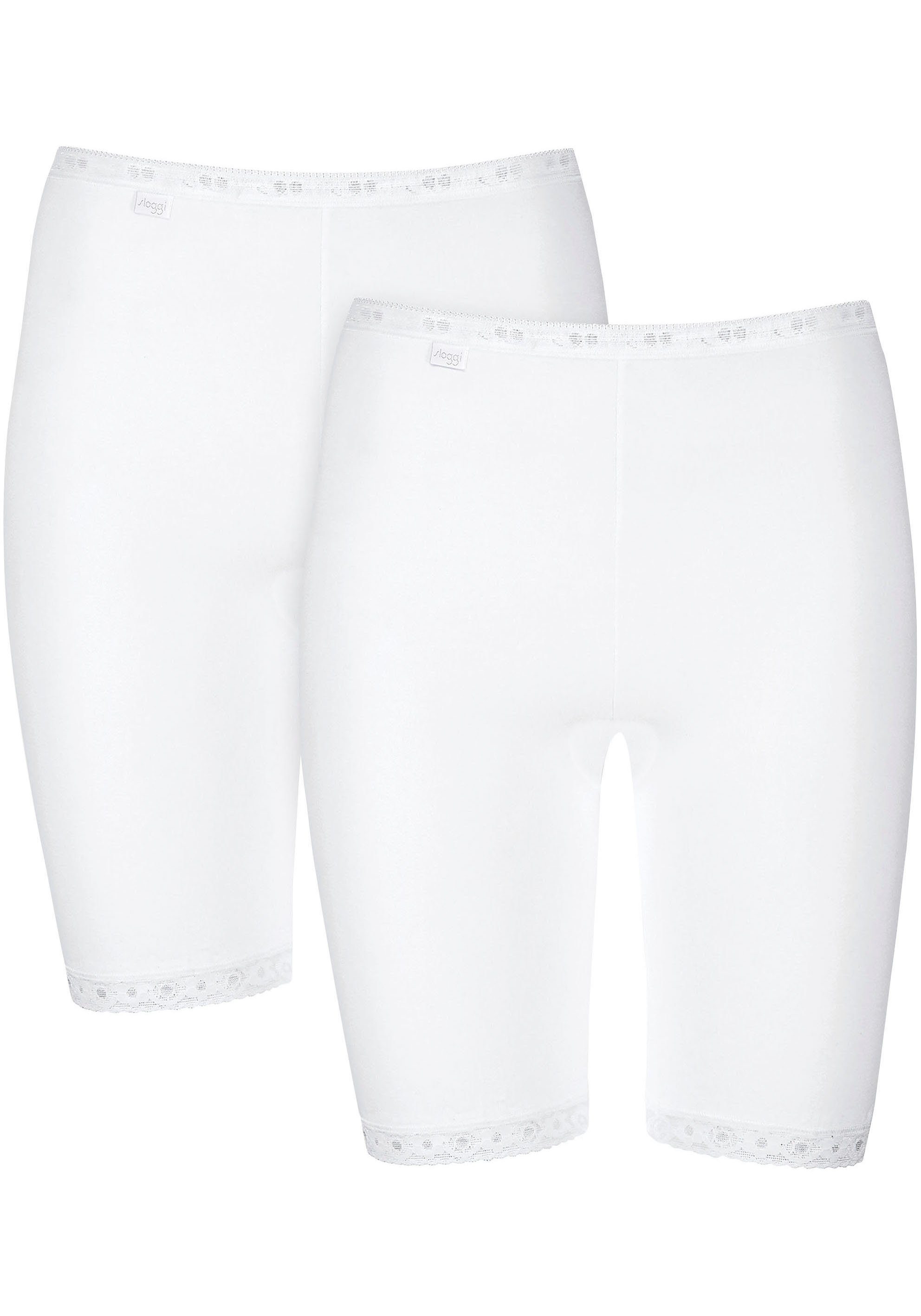 Sloggi Lange Unterhose Basic + mit (Packung, Spitzenbesatz Long-Pants 2-St) WHITE