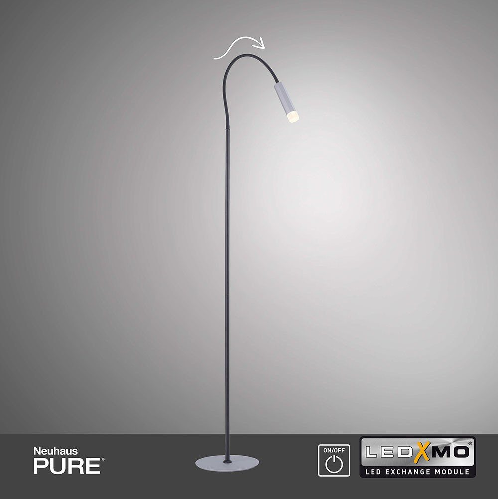 Paul Neuhaus Stehlampe LED Stehlampe PURE GEMIN, LED-XMO Technologie, schwenkbarer Leuchtenarm, warmweiß Licht, 1xLED/4,80W/3000K, warmweiß, aluminium gebürstet Schnurschalter schwenkbar