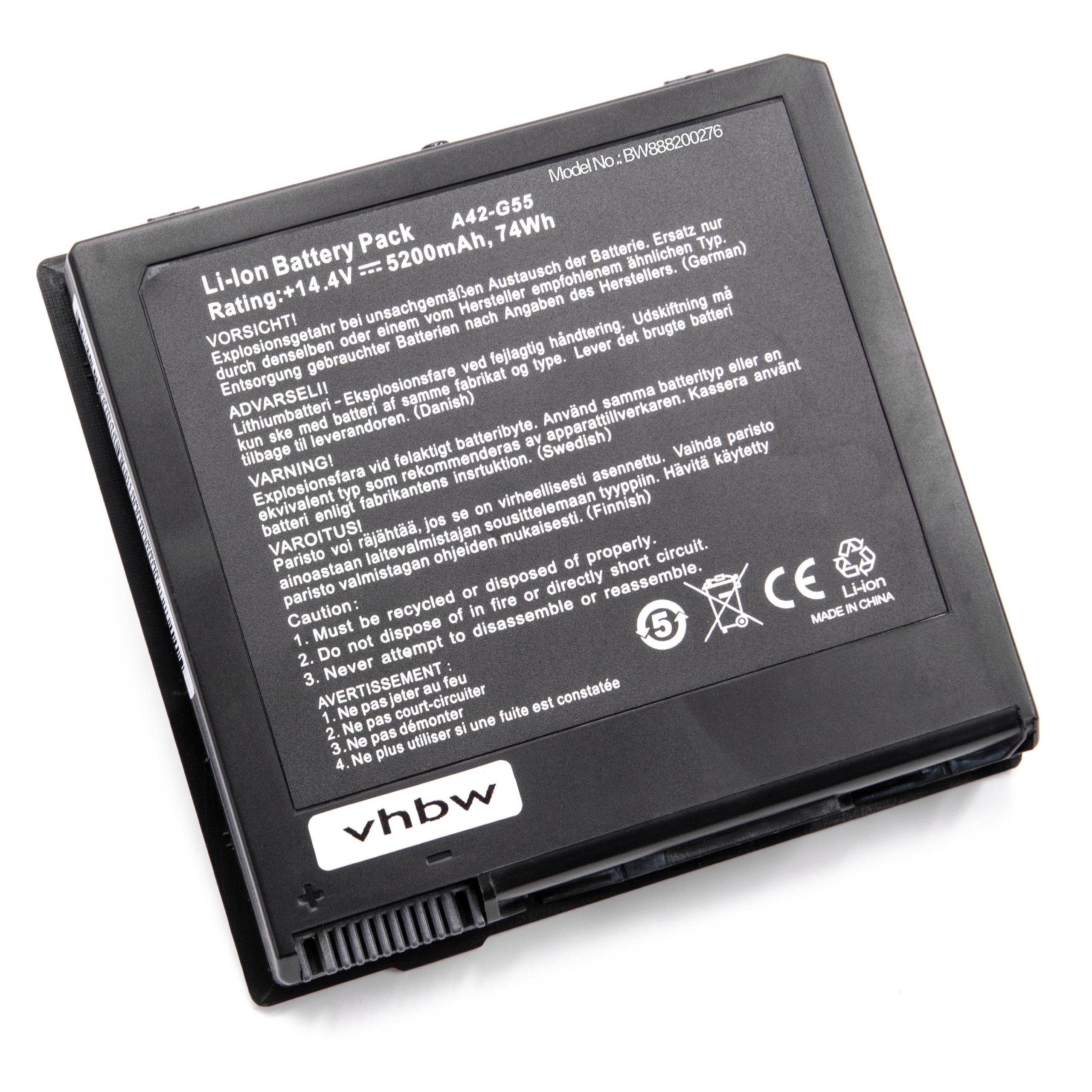 vhbw passend für Asus G55vw, G55VM-S1020V, G55VW-DH71-CA, G55XI361VW-BL, Laptop-Akku 5200 mAh