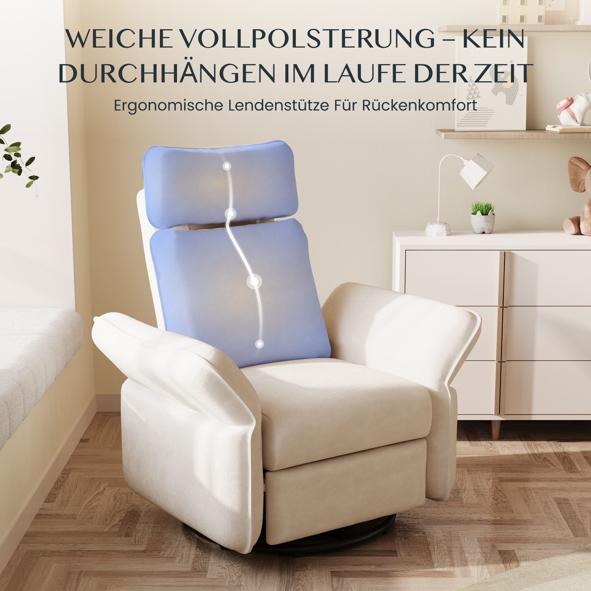 FLEXISPOT Loungesessel Cradle, Relaxsessel, Liegesessel, Schaukelstuhl mit Seitentaschen (mit 3D-Kopfstütze, 180-225° verstellbaren Armlehnen, Rocking- & 270° Drehfunktion, mit Seitentaschen), Fernsehsessel mit verstellbare Rückenlehne im Wohnzimmer