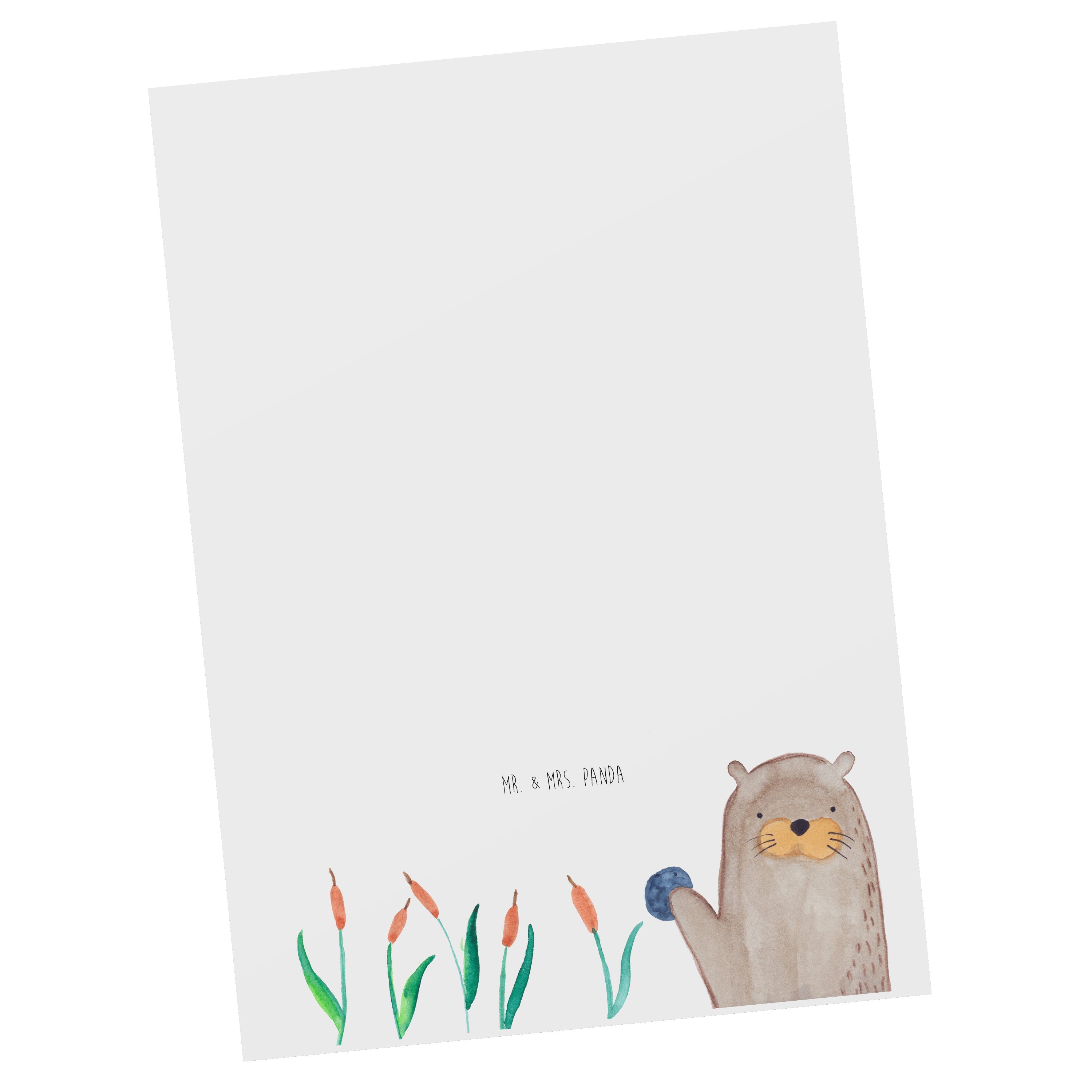 Mr. & Mrs. Panda Postkarte Otter mit Stein - Weiß - Geschenk, Einladung, Dankeskarte, Seeotter