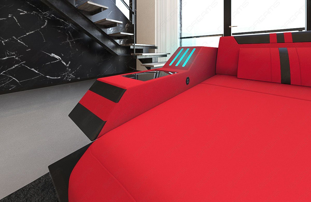 Dreams Ravenna Polster Form L Mikrofaser Sofa rot-schwarz Ecksofa wahlweise Couch M Ecksofa mit Stoffsofa Bettfunktion Stoff,