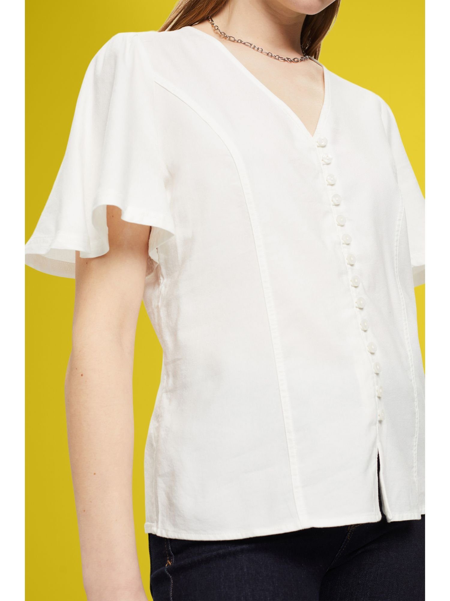 Kurzarmbluse Knöpfen Esprit WHITE Taillierte OFF Bluse mit