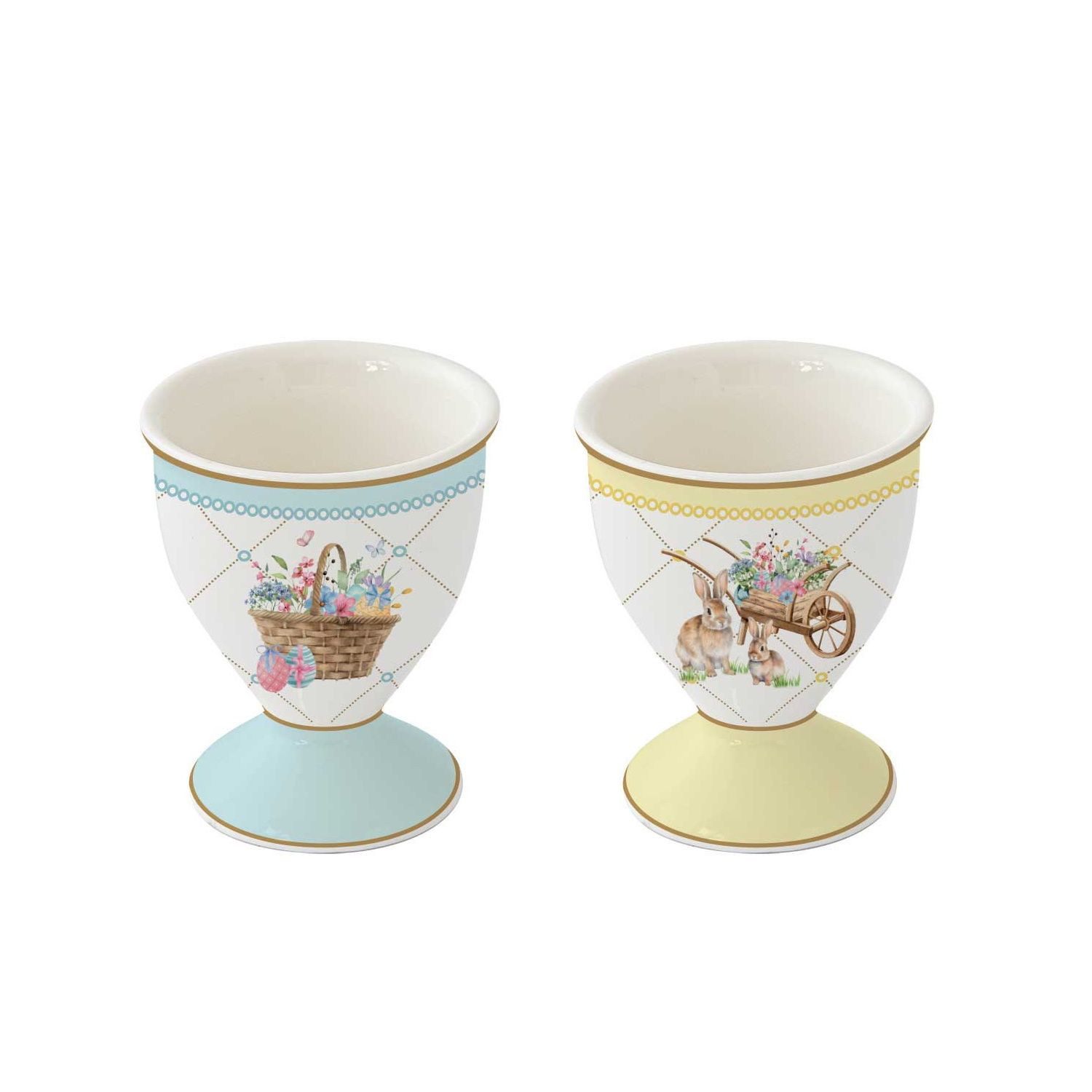 EasyLife Tasse Spring Bloom, Porzellan, Spülmaschinengeeignet, Mehrfarbig, Hasen & Blumenkörbe, H: 6.5cm