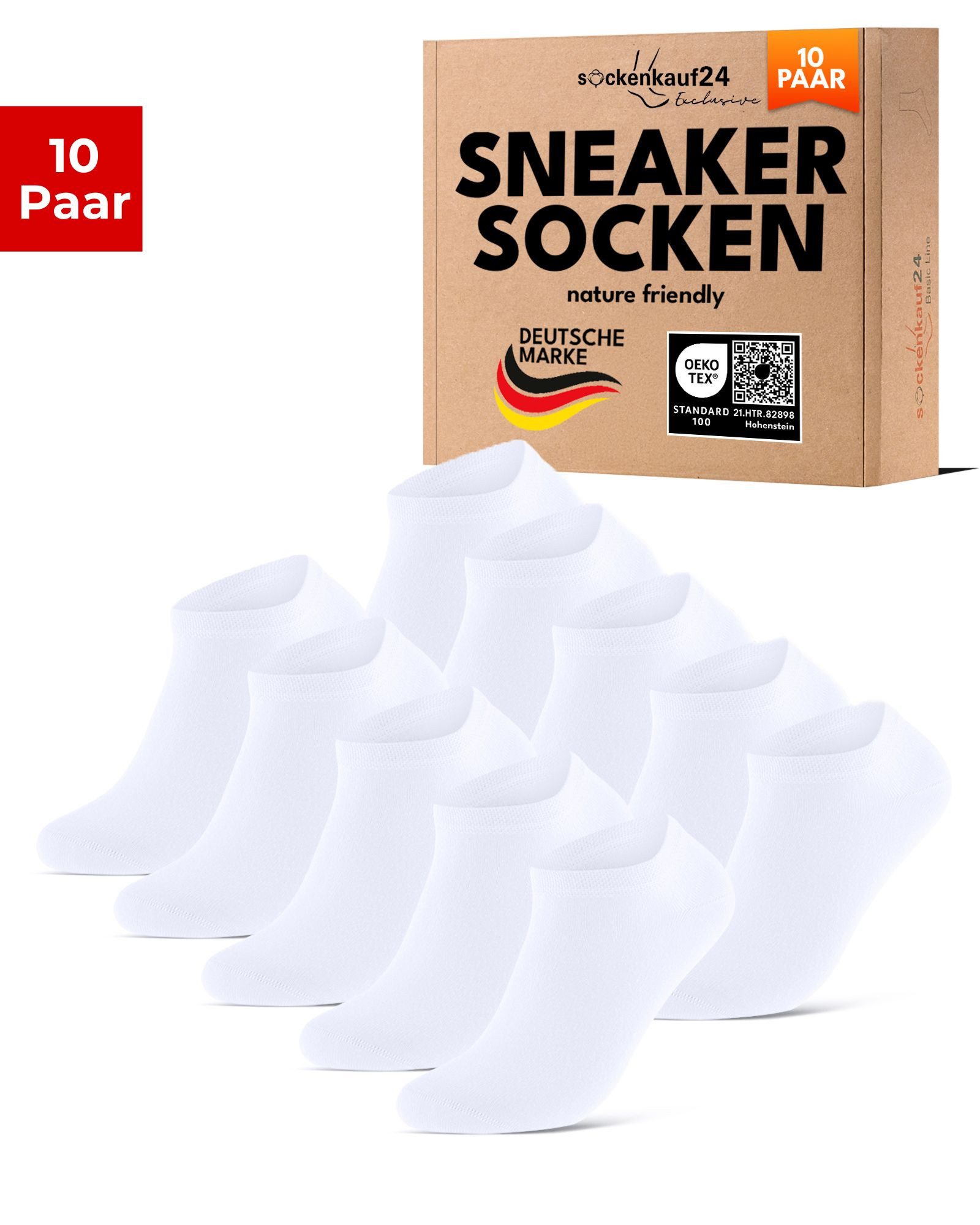 sockenkauf24 Sneakersocken Premium Sneaker Socken Herren & Damen mit Komfortbund ohne Gummidruck (Weiß, 10-Paar, 35-38) atmungsaktive gekämmte Baumwolle, ohne Naht, Exclusive Line
