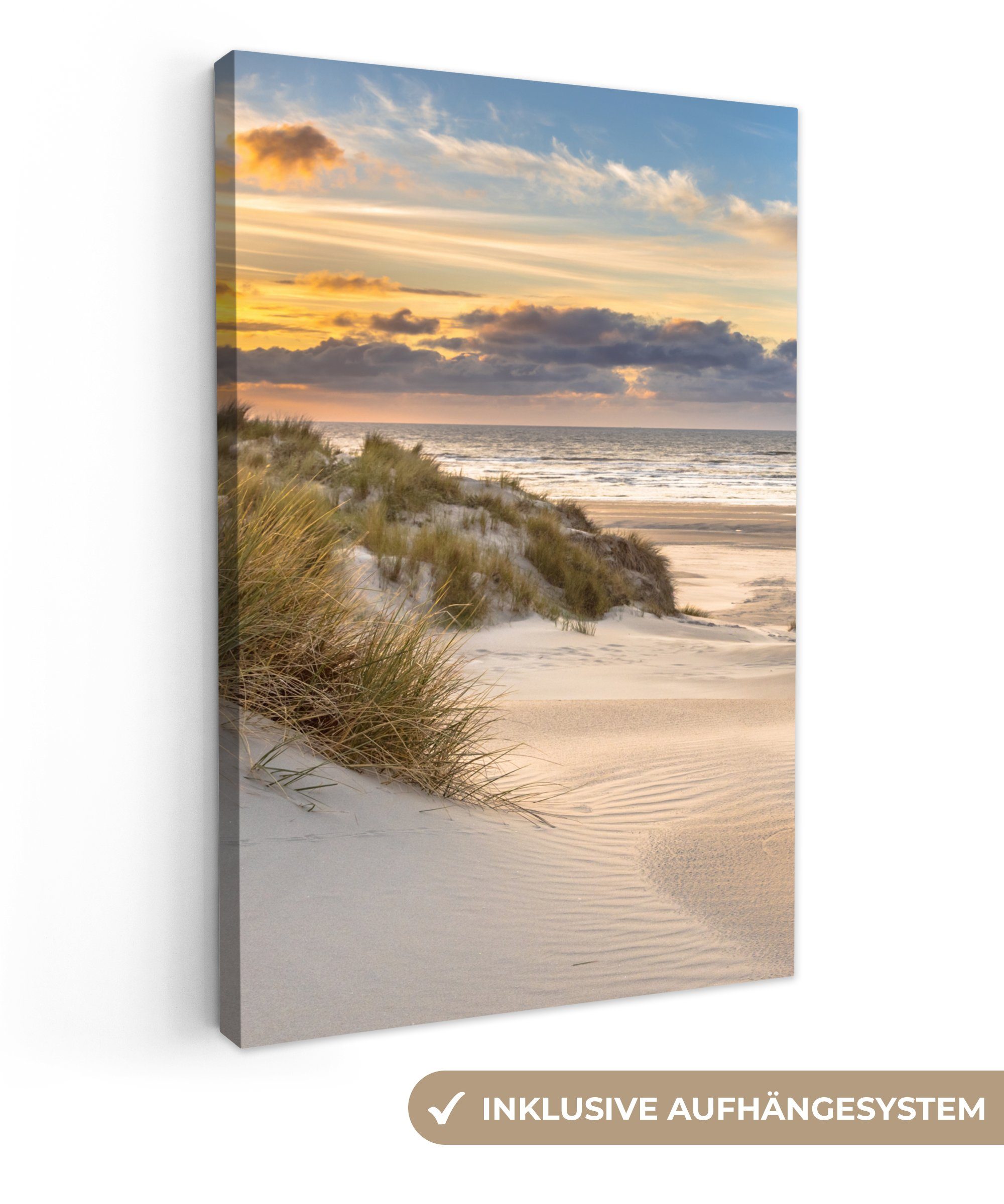 OneMillionCanvasses® Leinwandbild Strand - Düne - Gras - Sonnenuntergang - günstig online kaufen