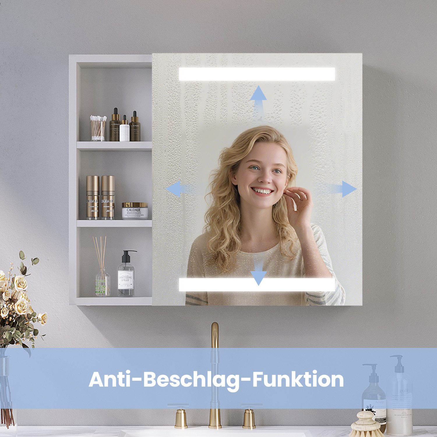 AQUALAVOS Badezimmerspiegelschrank LED Badezimmer Spiegelschrank Spiegel Badezimmerschrank Schutzklasse IP44,Spiegeltür Nach rechts öffnen – Bild 5 von 5