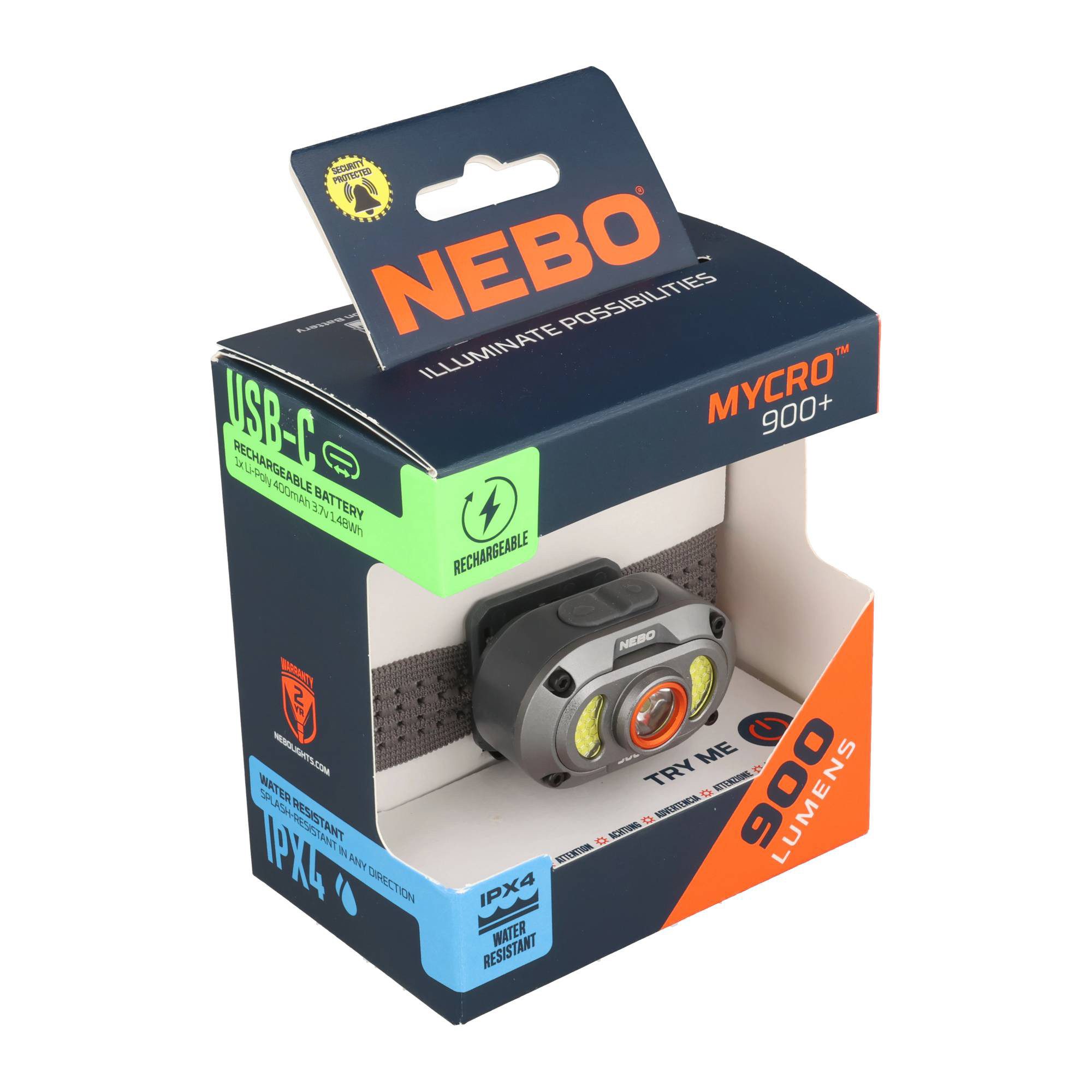 NEBO LED Taschenlampe NEBO MYCRO 900 Stirnlampe, Lithium-Polymer (Li-Po) Akku (3,7V, fest i