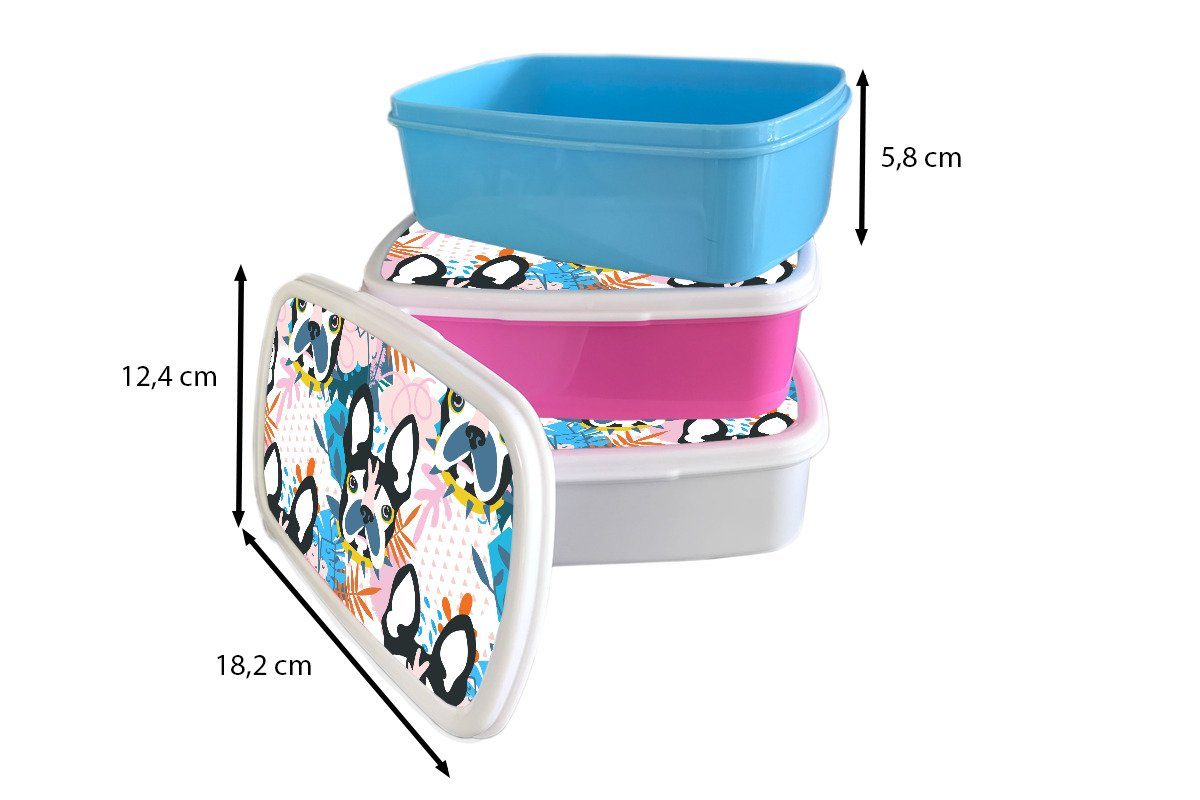 MuchoWow Lunchbox Hund Brotbox - Pflanze - - Kinder Jungs Kind, Mädchen Mädchen für - - (2-tlg), Kunststoff, und Brotdose, Jungen weiß Kinder Erwachsene, für - Muster und