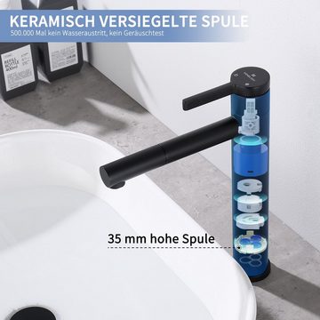 aihom Waschtischarmatur Waschtischarmatur Schwarz Hoch 360° Drehbar Mischbatterie Waschbecken Armatur Wasserhahn Bad Edelstahl