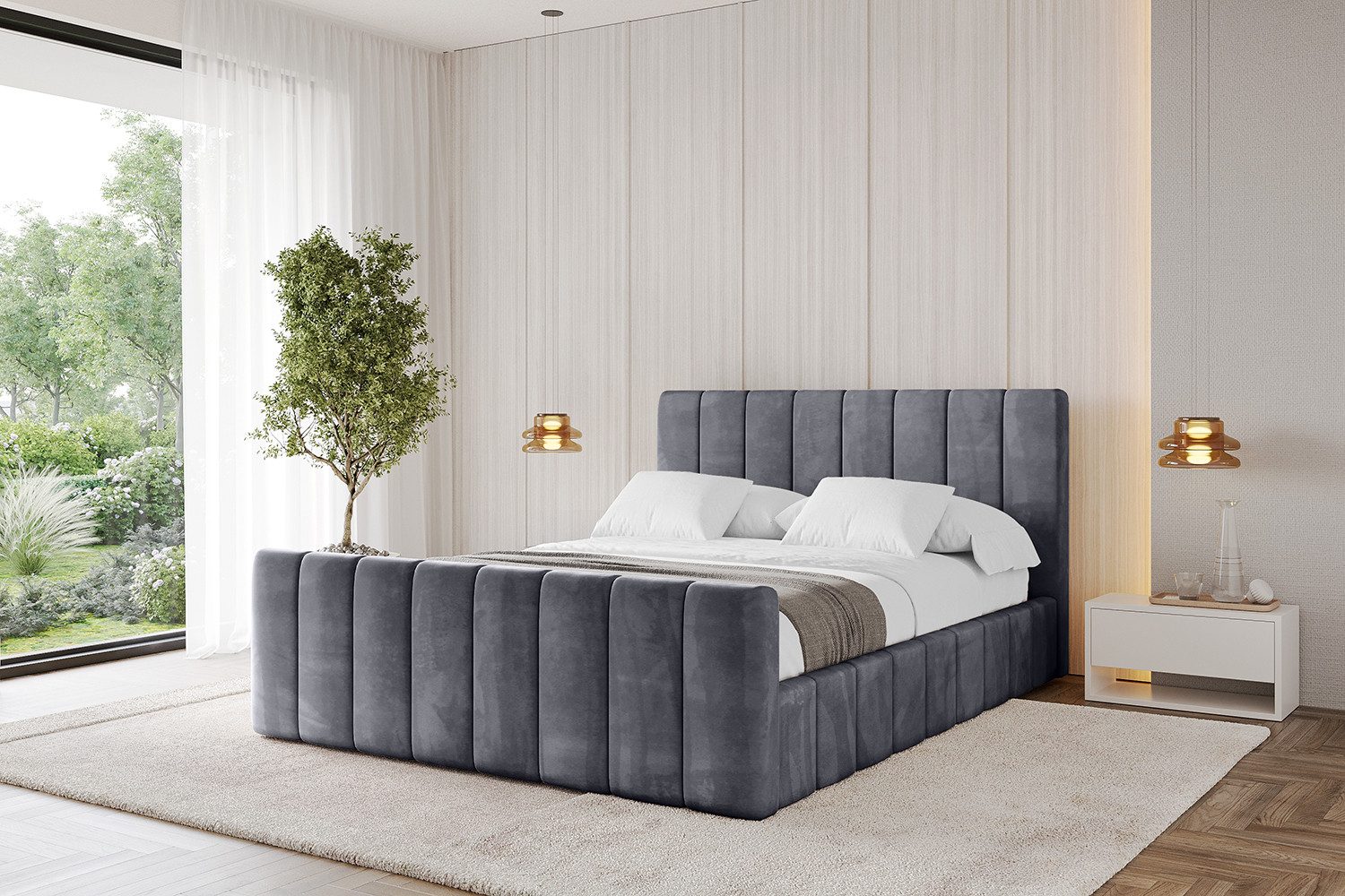 ALTDECOR Polsterbett FINO-Z (Polsterbett mit Bettkasten und Lattenrost, Boxbett ohne Matratze), Doppelbett mit Stauraum, Bett mit Kopfteil