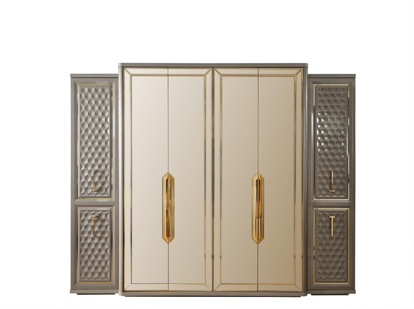 JVmoebel Kleiderschrank Luxuriöser Holzschrank in Grau und Gold mit Glasfront (1-St) Made in Europa