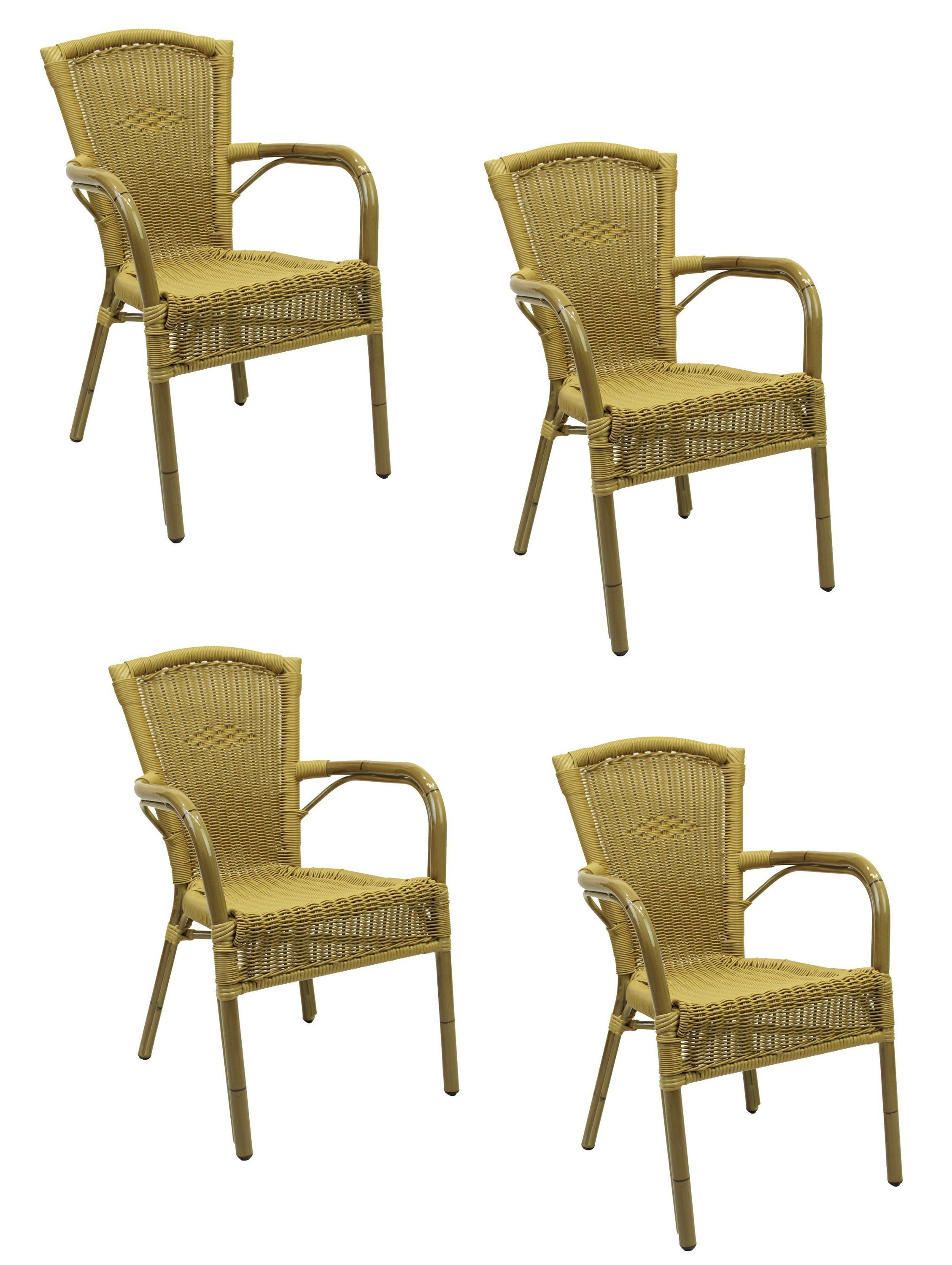 Konway Stapelstuhl COLOMBO (4 St), 4x KONWAY® COLOMBO Stapelsessel Honig Premium Polyrattan Sessel