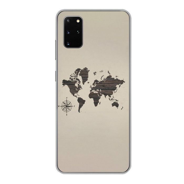 MuchoWow Handyhülle Weltkarte - Holz - Braun Phone Case Handyhülle Samsung Galaxy S20 Plus Silikon Schutzhülle