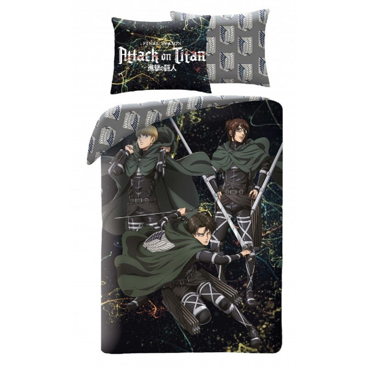 Attack on Titan Bettwäsche Set aus Mikrofaser 140 × 200 cm mit 70 × 90 cm Kissenbezug, Mikrofaser, 2 teilig
