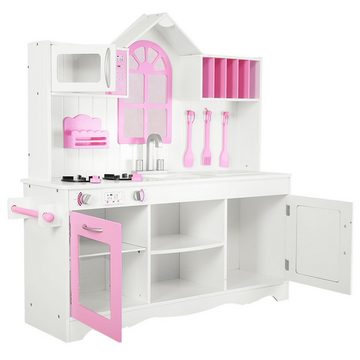 COSTWAY Spielküche Kinderküche, 32 x 106,5 x 109 cm, rosa & weiß