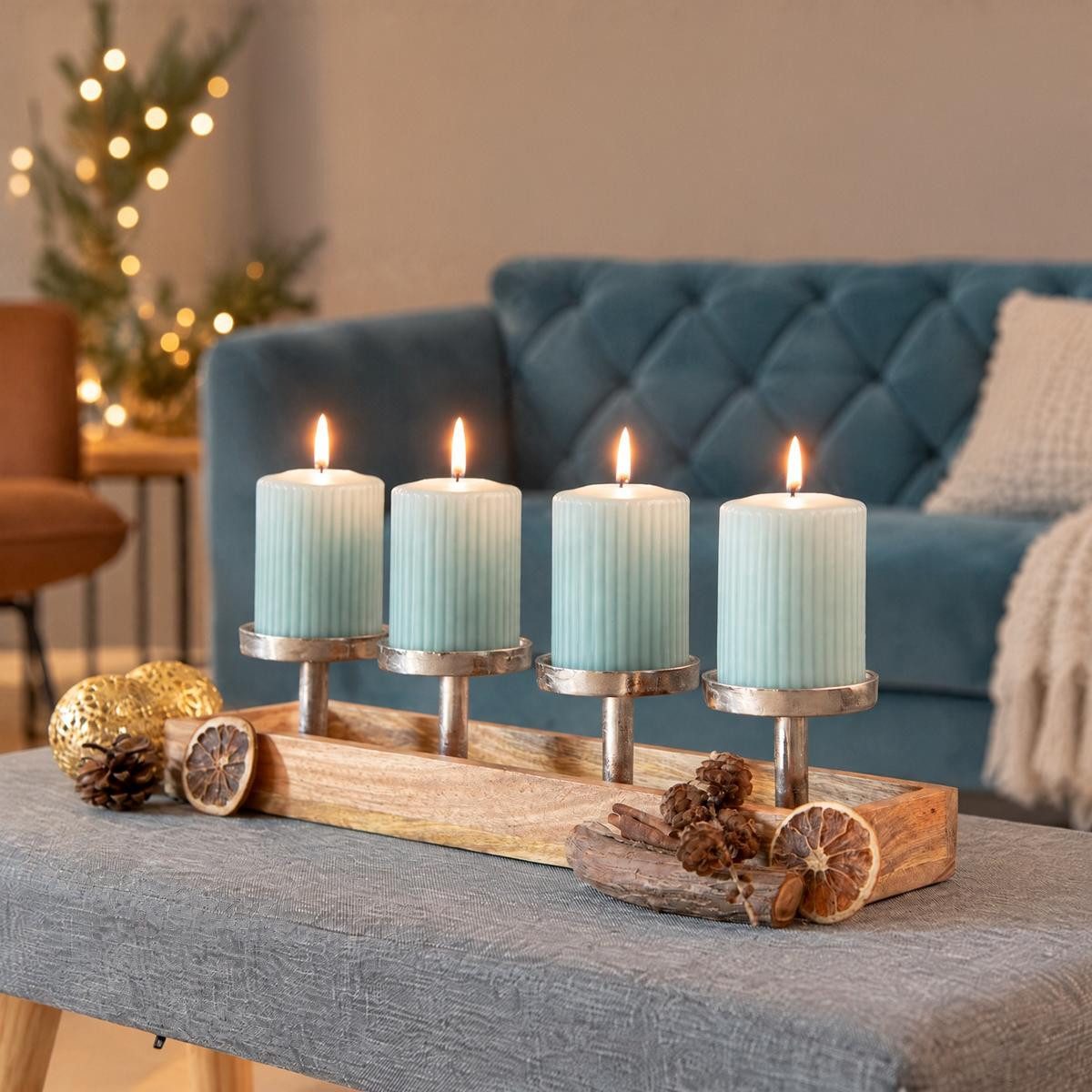 Kamelio LED Fensterbild Holz Advent Kerzenhalter länglich modern Kerzenständer Weihnachtsdeko