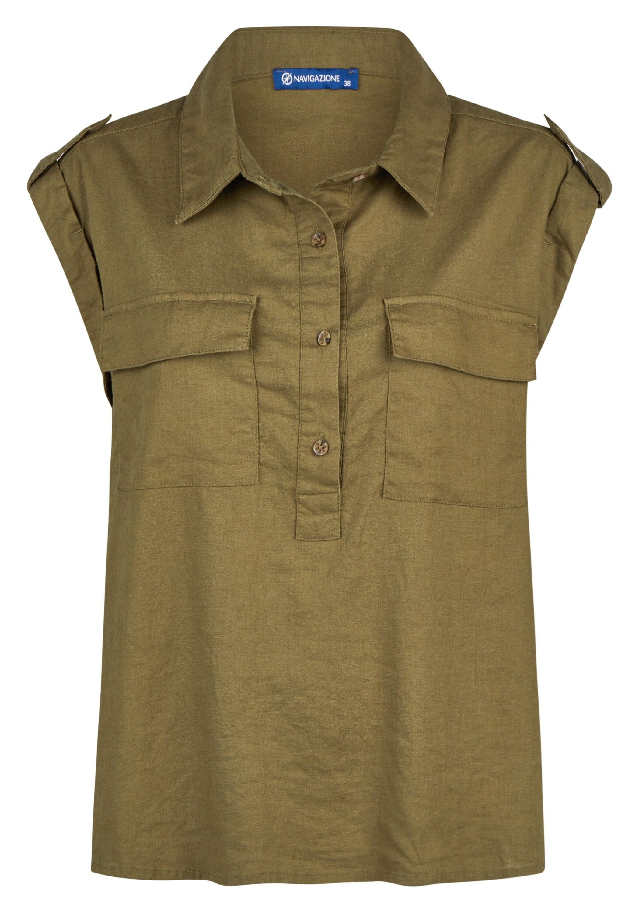 NAVIGAZIONE Kurzarmbluse (1-tlg) hochwertigem Materialmix aus Leinen günstig online kaufen