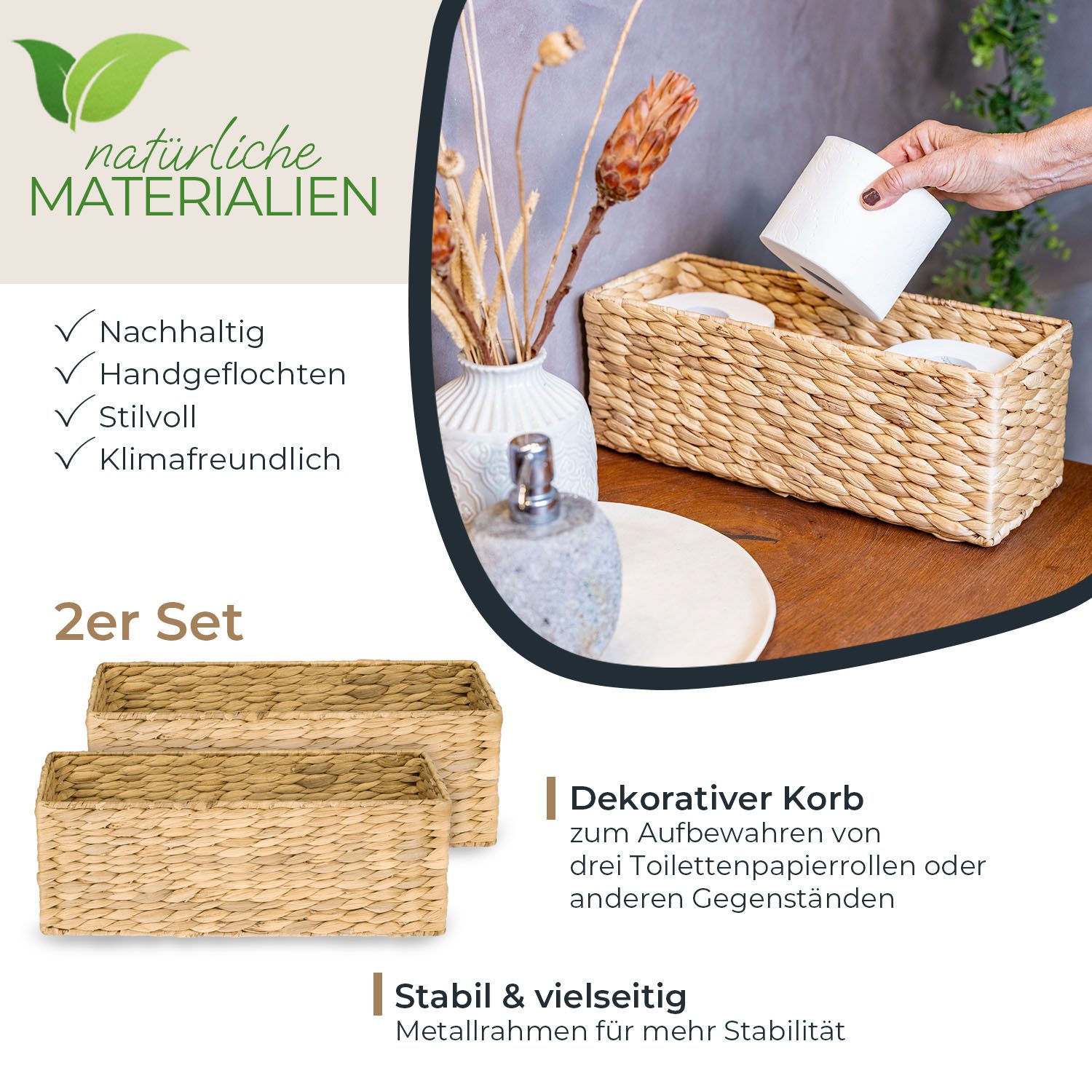 HMF Aufbewahrungskorb Aufbewahrungskorb Badezimmer 2er Set, Korb geflochten günstig online kaufen