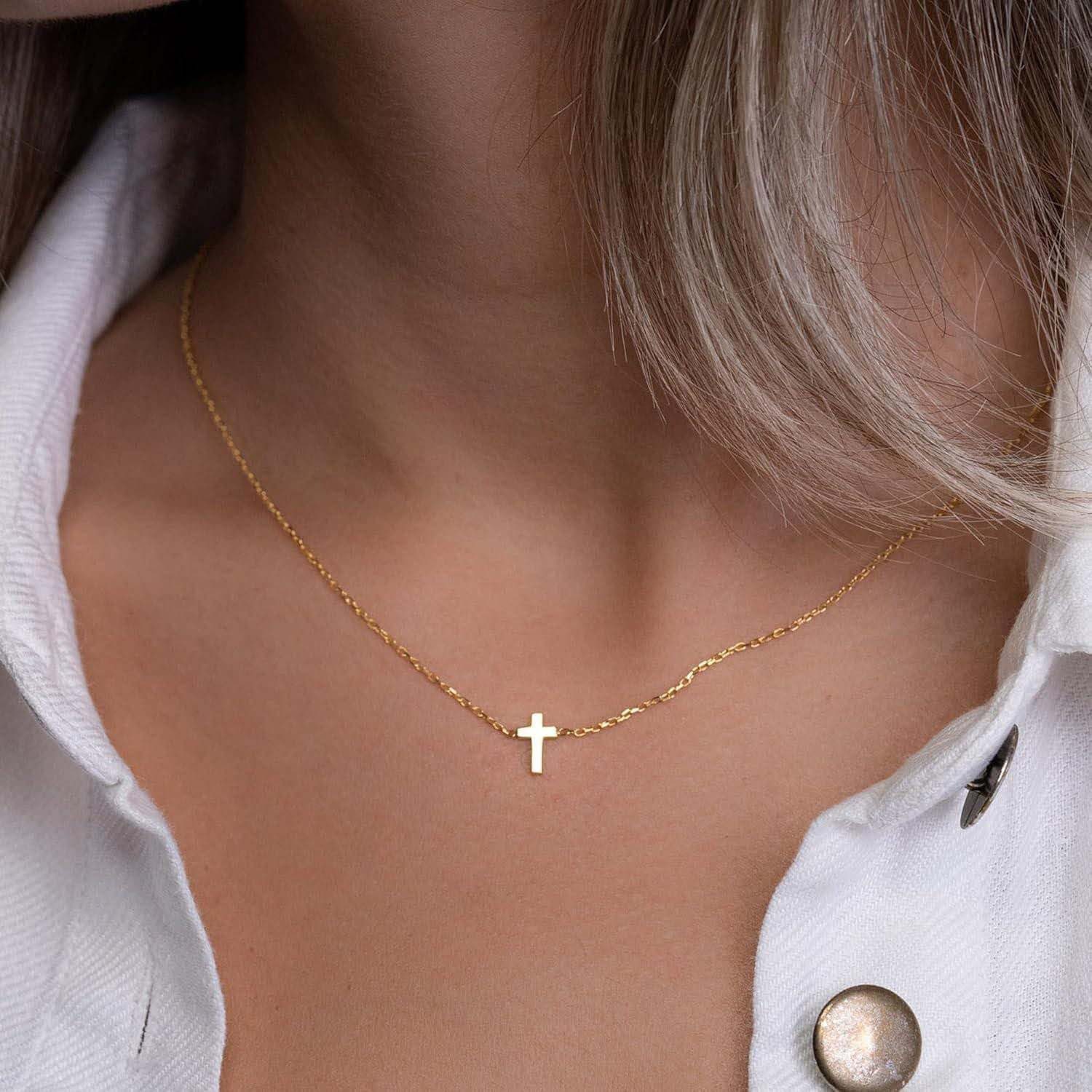 trends for living Kette und Anhänger Set Damen-Kreuzkette, vergoldetes mehrlagiges Choker-Halsband, Modeschmuck