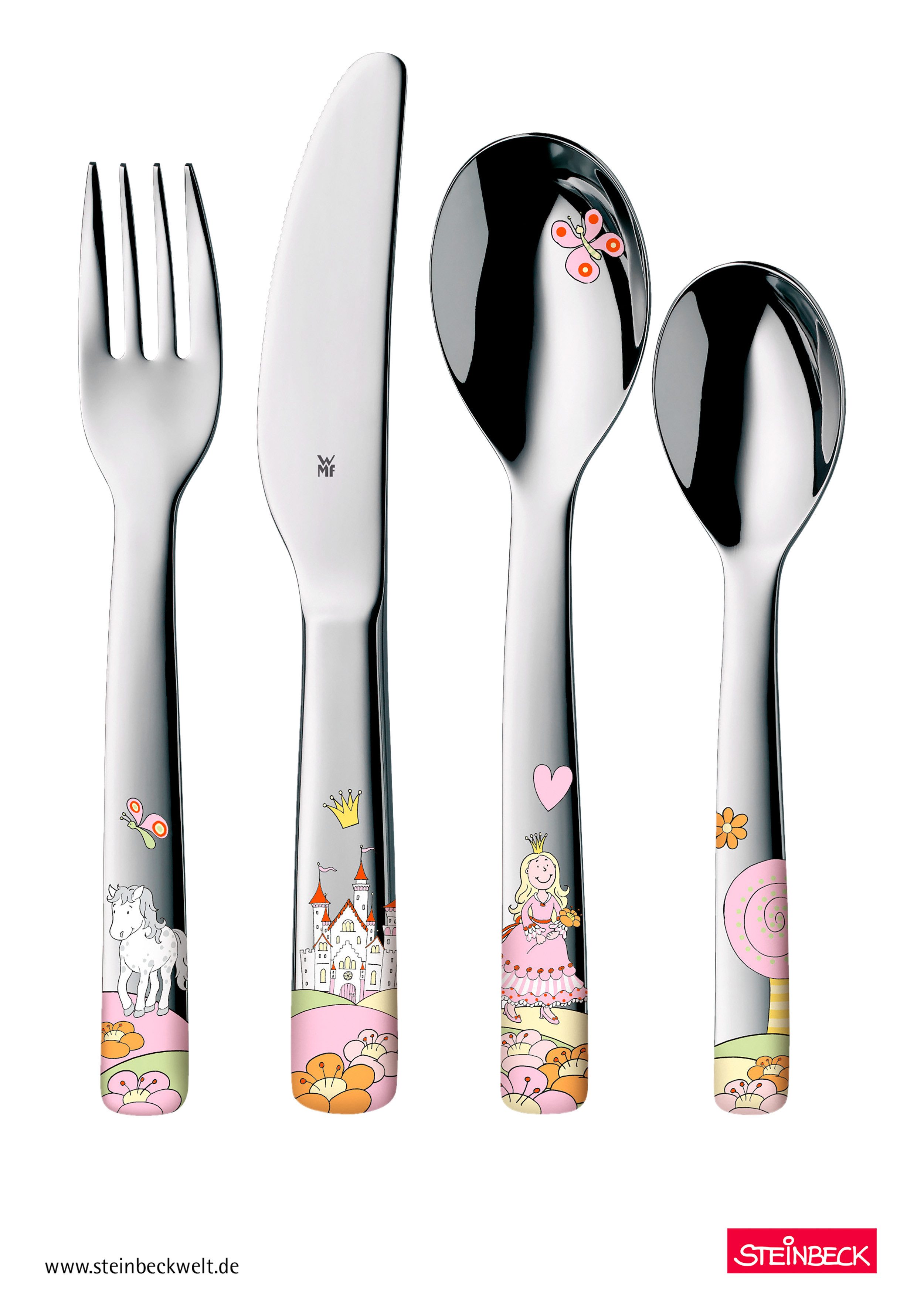 WMF Kinderbesteck Prinzessin Anneli (4-tlg), 1 Personen, Cromargan® Edelstahl Rostfrei 18/10, ab 3 Jahren, hygienisch, säurefest