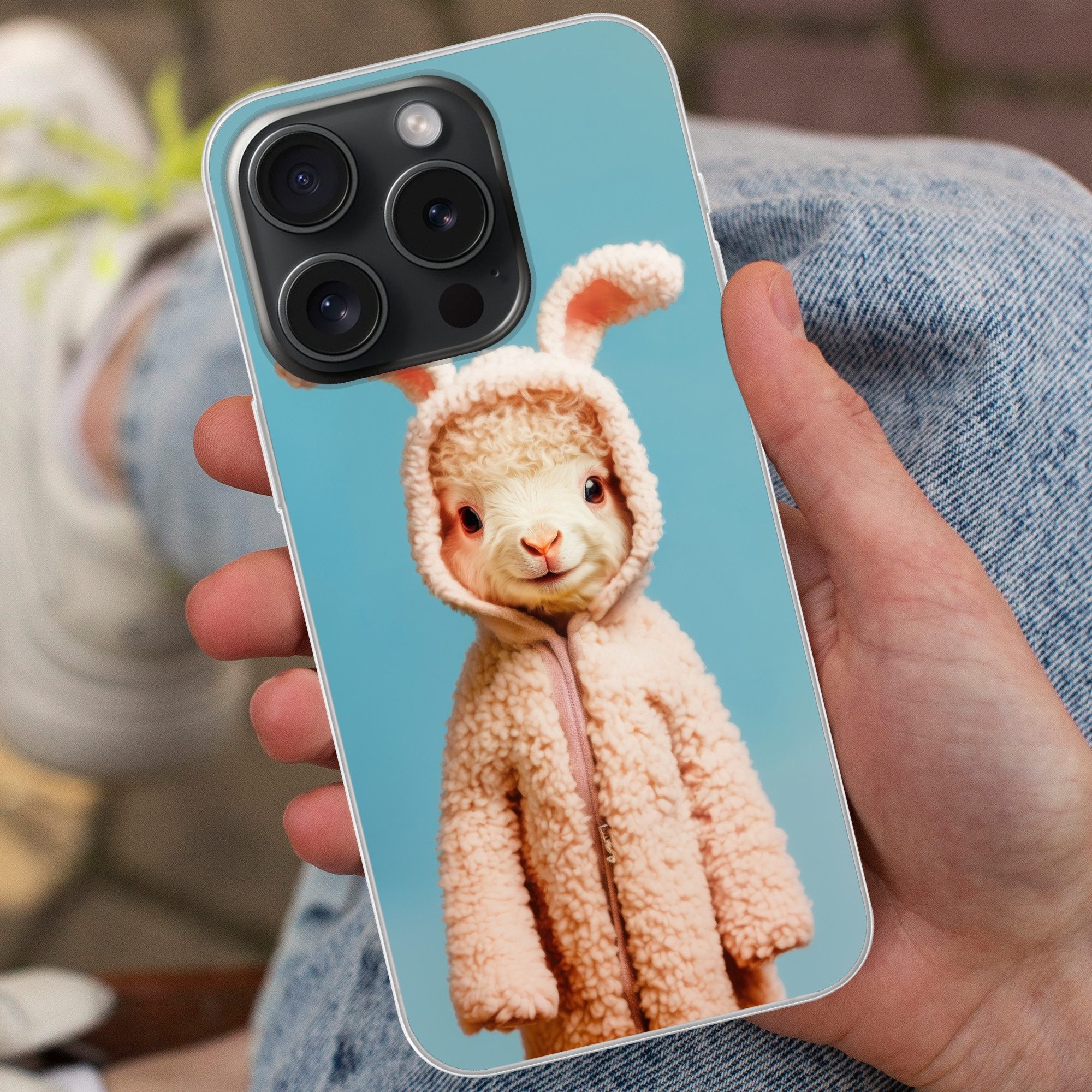 MuchoWow Handyhülle für Apple iPhone 15 Pro Lamm - Osterhase - Kostüm, Smartphone-Bumper, Print, Handy Schutzhülle Dünn