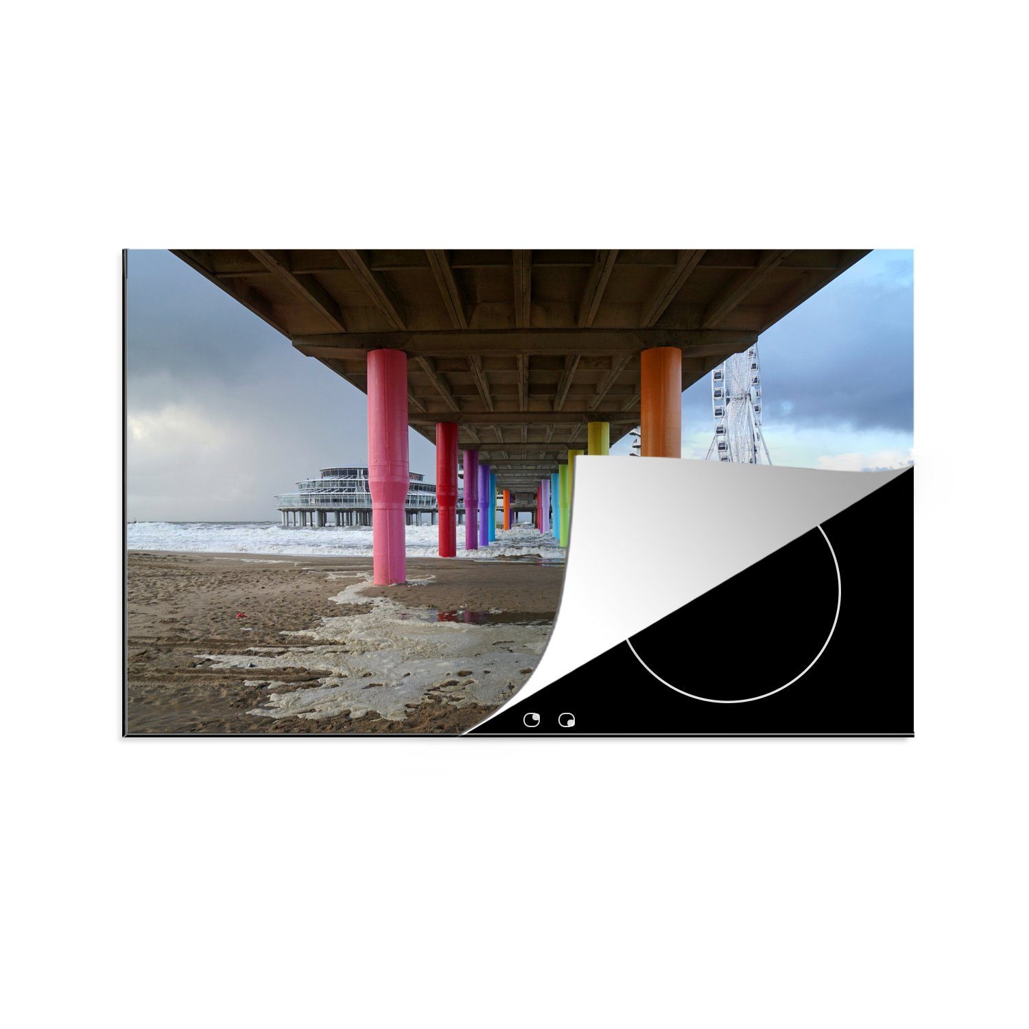 MuchoWow Herdblende-/Abdeckplatte Farbige Säulen unter Arbeitsplatte in für Pier (1 küche Ceranfeldabdeckung, cm, dem Scheveningen, 83x51 tlg), Vinyl
