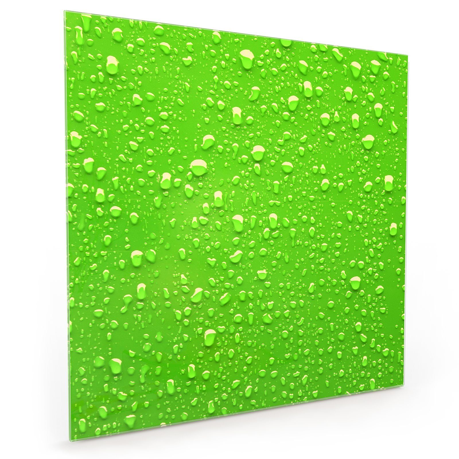 Primedeco Küchenrückwand Spritzschutz Glas Regentropfen auf grün