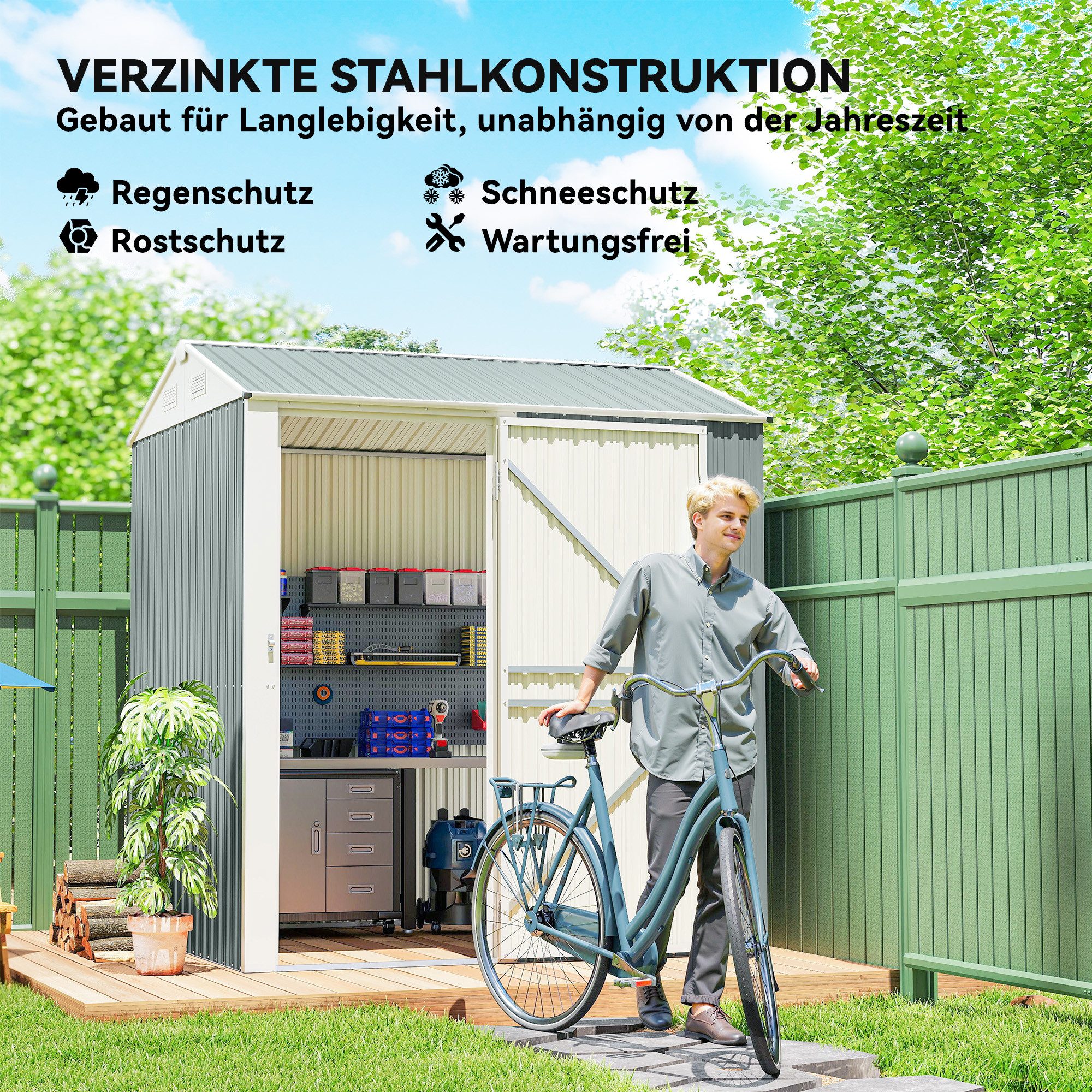 Outsunny Gerätehaus Metall Geräteschuppen hoher abschließbar mit Sattedach Lüftungen, BxT: 209x177 cm, (Geräteschuppen, 1 St., Garten Schuppen), für Hinterhof G – Bild 5 von 5