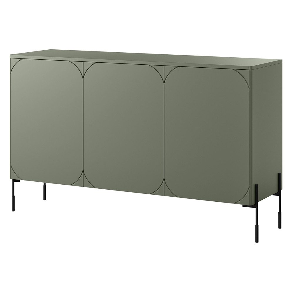 Lomadox Sideboard SPLIT-141, oliv grün matt 154 cm Metallfüße Softclose grifflos Push-to-open