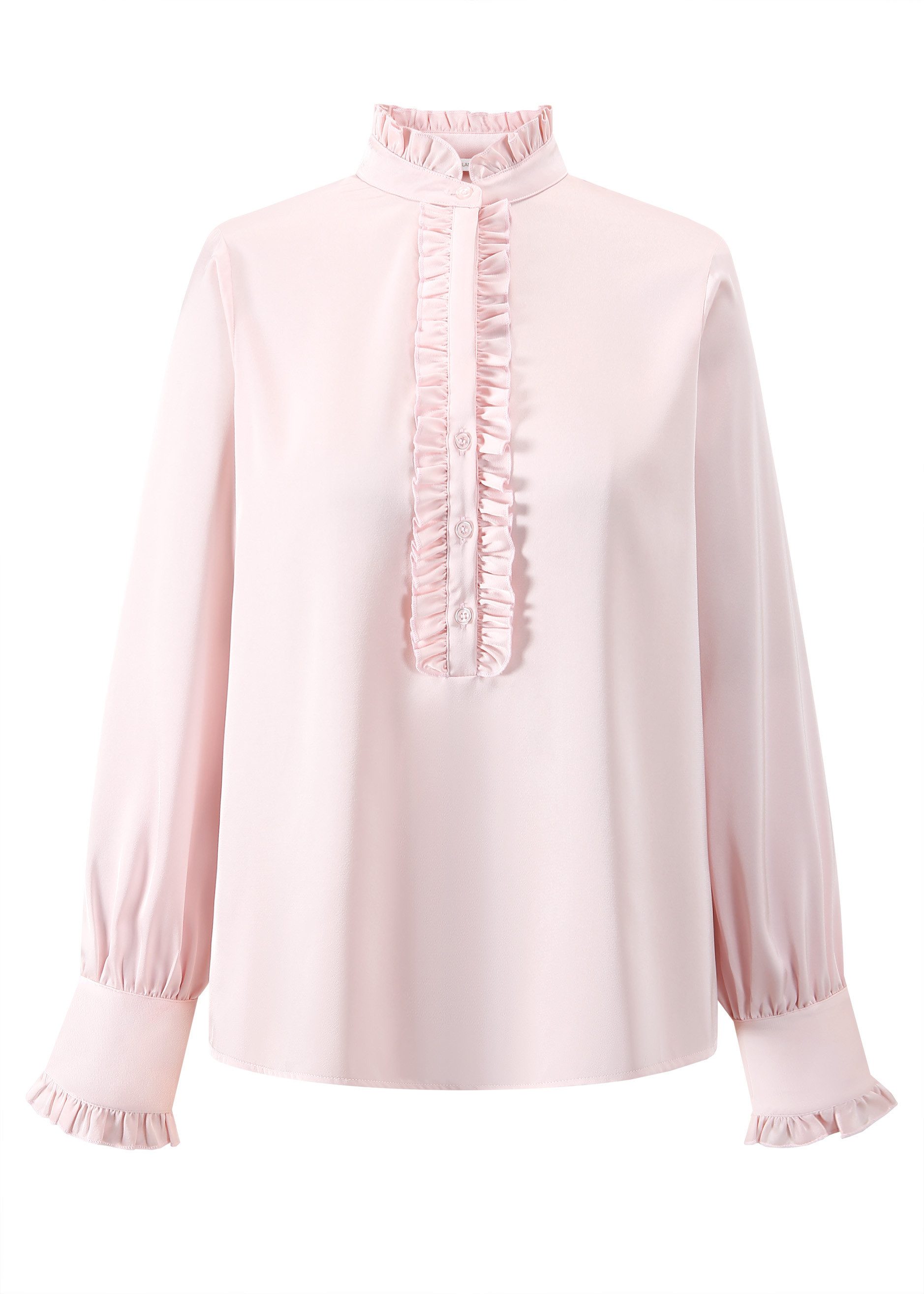 SASSYCLASSY Langarmbluse Rüschenbluse Damen Satin mit seitlichen Schlitzen günstig online kaufen