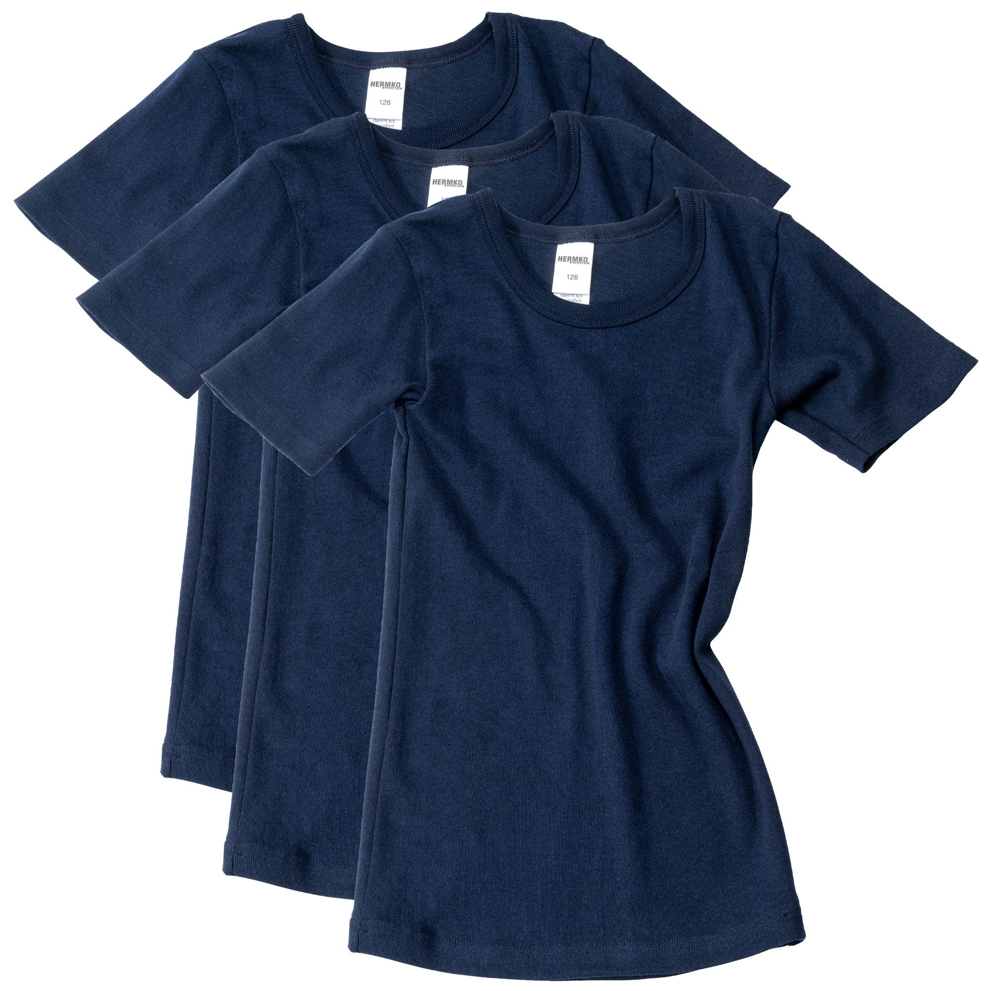 HERMKO Unterziehshirt 28103 (Pack, 3er) 100 % Bio-Baumwolle, kurzarm, unisex, hergestellt in EU, Feinripp