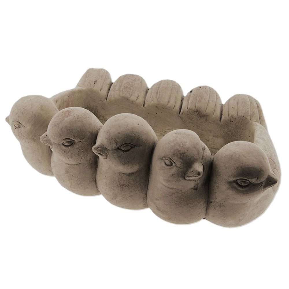 Clayre & Eef Pflanzschale Vogeltränke Schale Grau Vogelmotiv Vintage Garten Deko 31 cm, Extra Schwer
