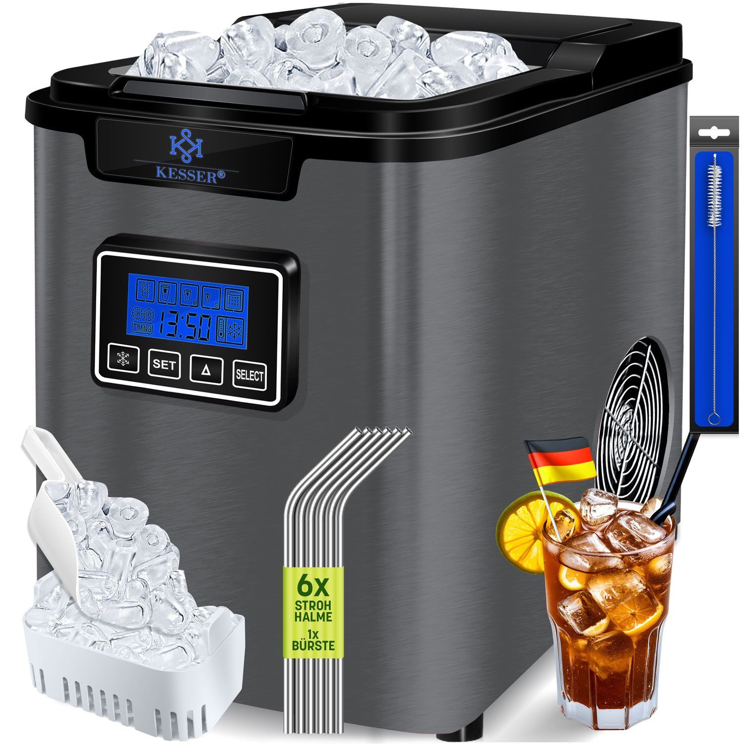 KESSER Eiswürfelmaschine, Eiswürfelbereiter Eiswürfelmaschine Edelstahl 150W Ice Maker